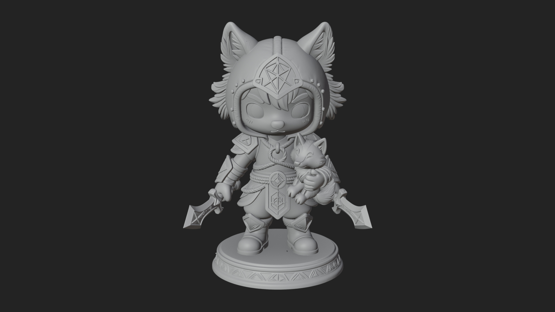 Chibi Wolf Helm Ranger Statue Design 4 3D Print Model 3D Model