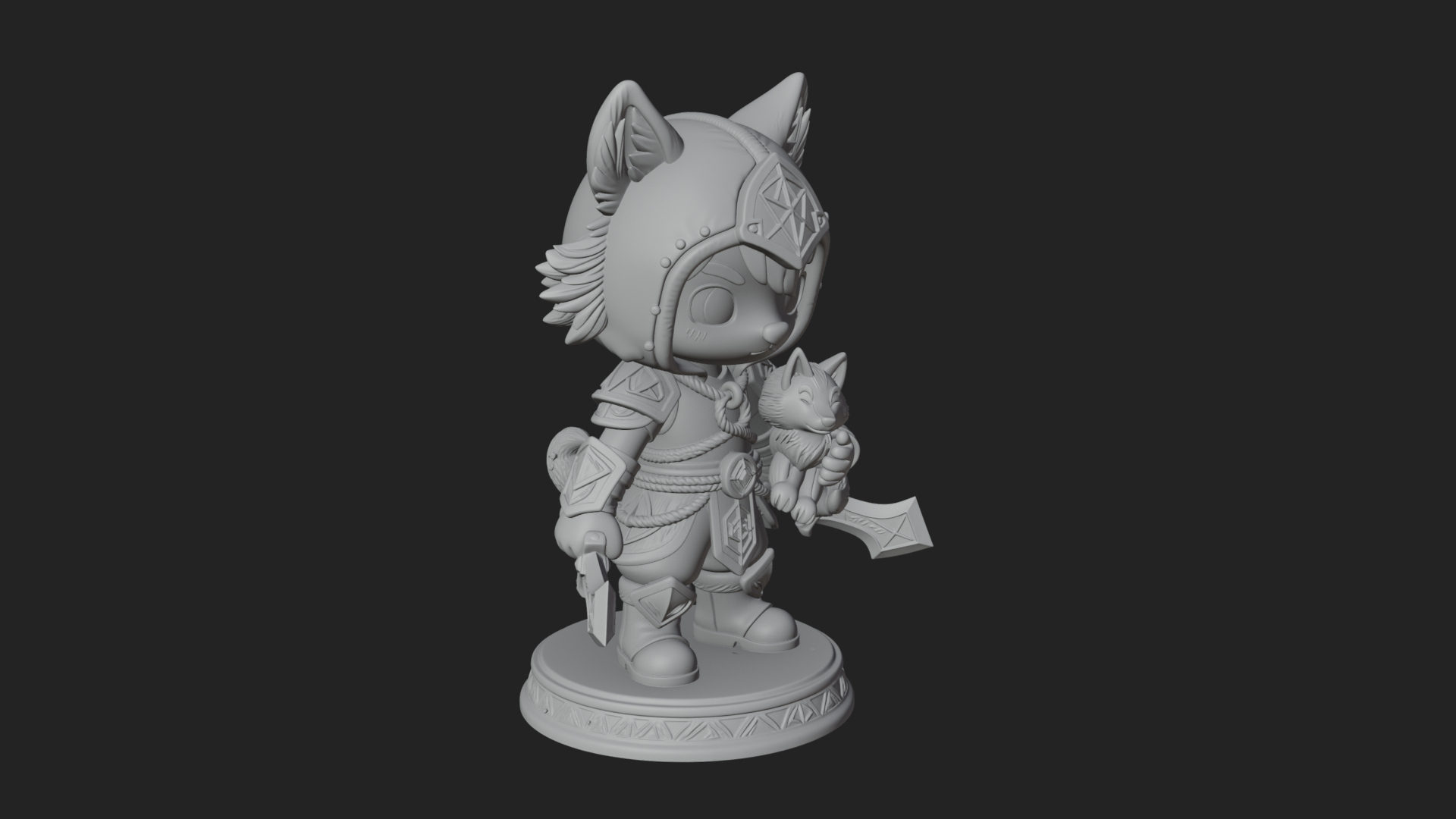 Chibi Wolf Helm Ranger Statue Design 4 3D Print Model 3D Model