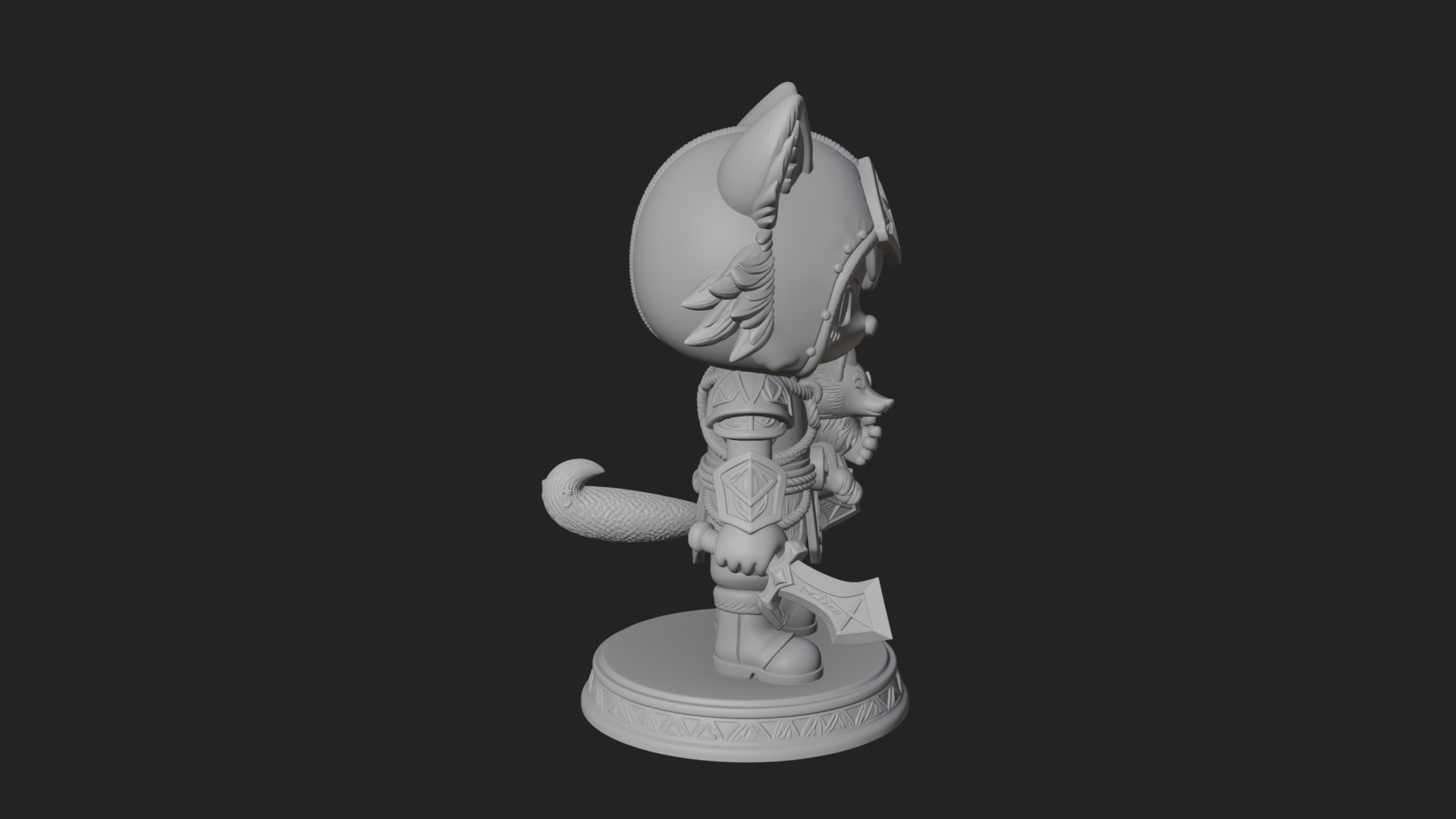 Chibi Wolf Helm Ranger Statue Design 4 3D Print Model 3D Model