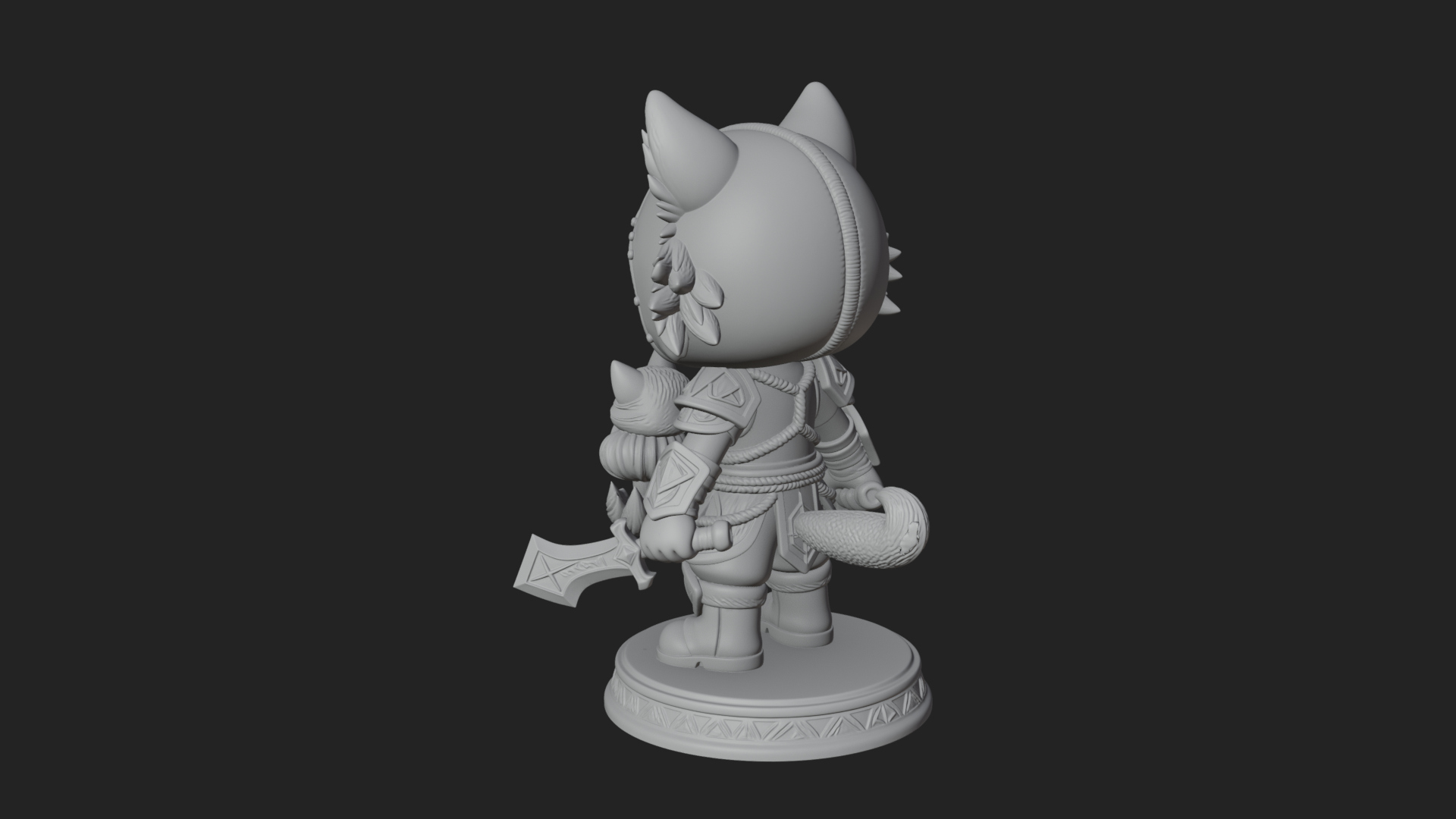 Chibi Wolf Helm Ranger Statue Design 4 3D Print Model 3D Model