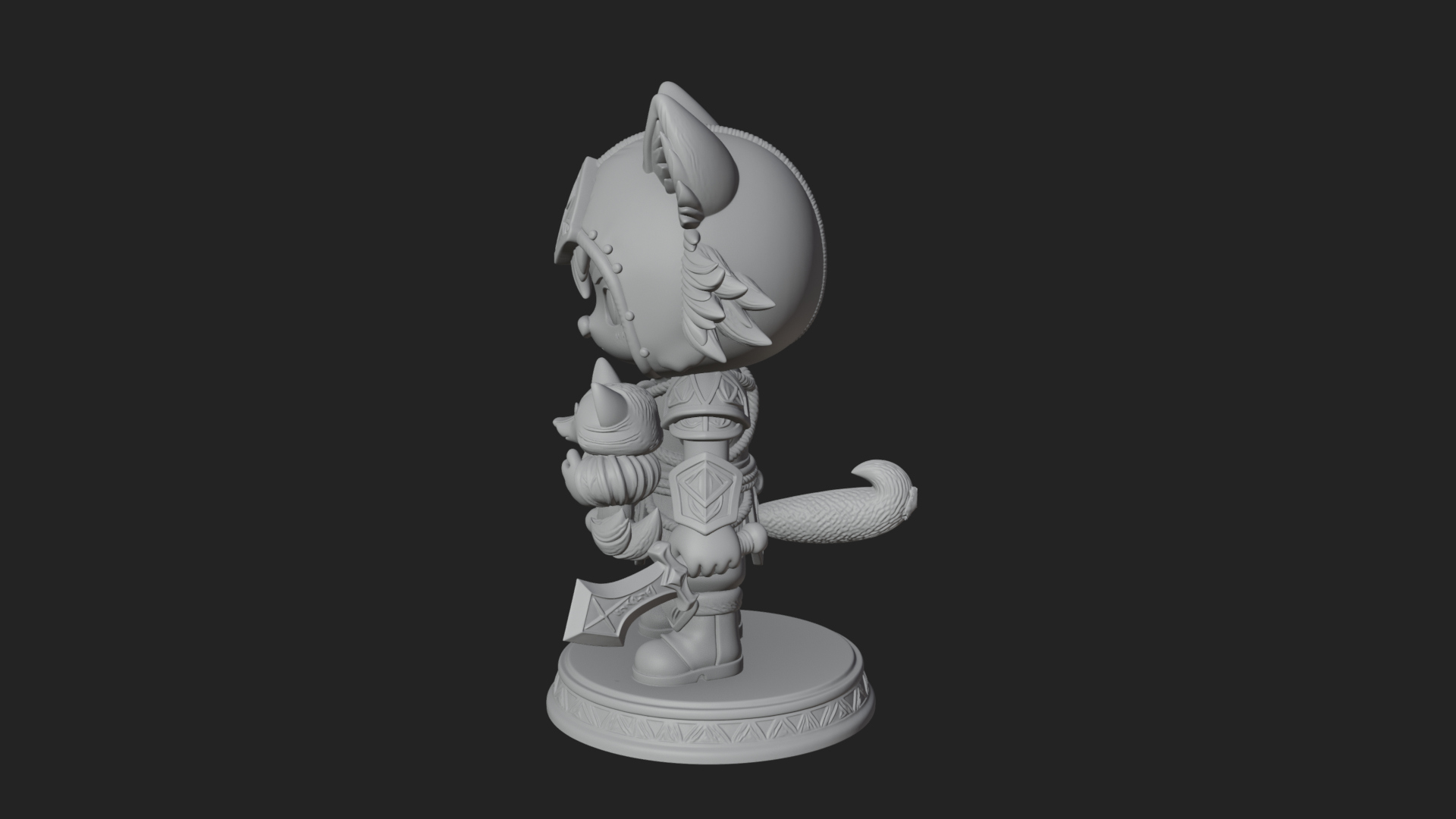 Chibi Wolf Helm Ranger Statue Design 4 3D Print Model 3D Model