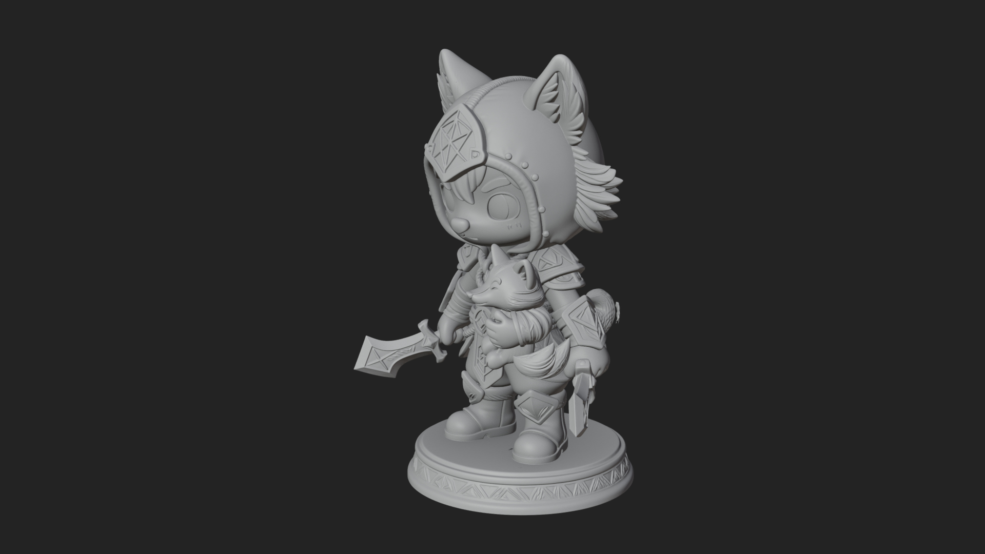 Chibi Wolf Helm Ranger Statue Design 4 3D Print Model 3D Model