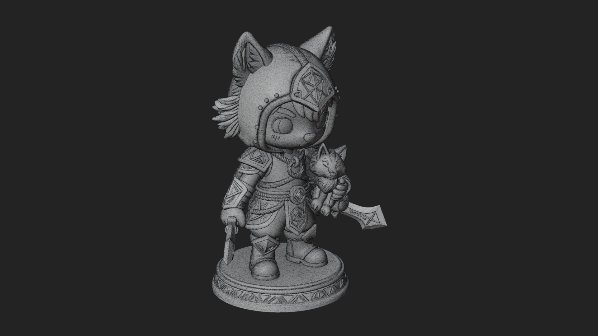 Chibi Wolf Helm Ranger Statue Design 4 3D Print Model 3D Model