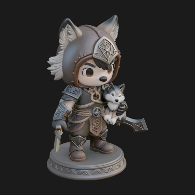 Chibi Wolf Helm Ranger Statue Design 4 3D Print Model