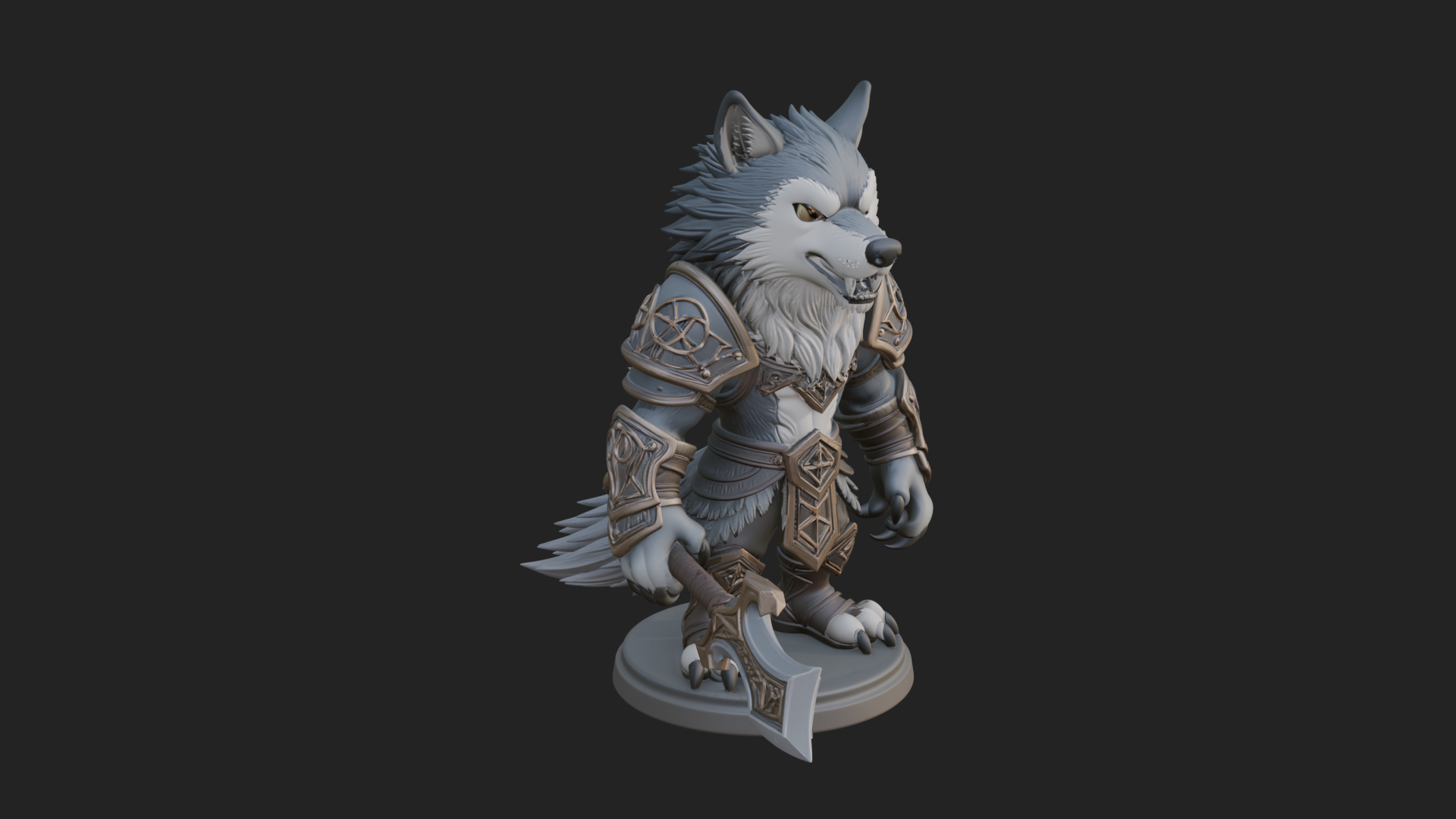 Chibi Wolf Warrior Statue Design 1 3D Print Model 3D Model