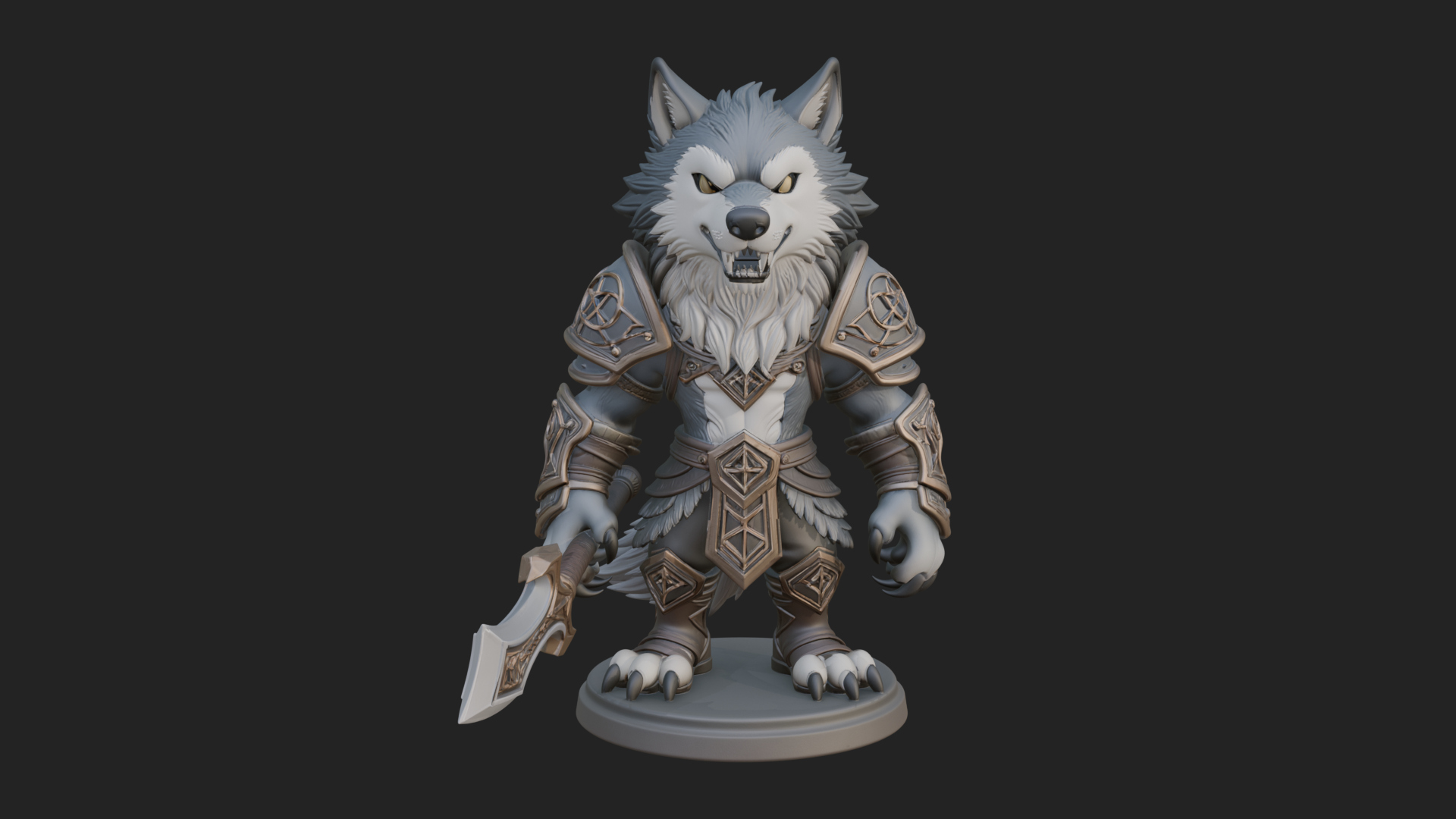 Chibi Wolf Warrior Statue Design 1 3D Print Model 3D Model