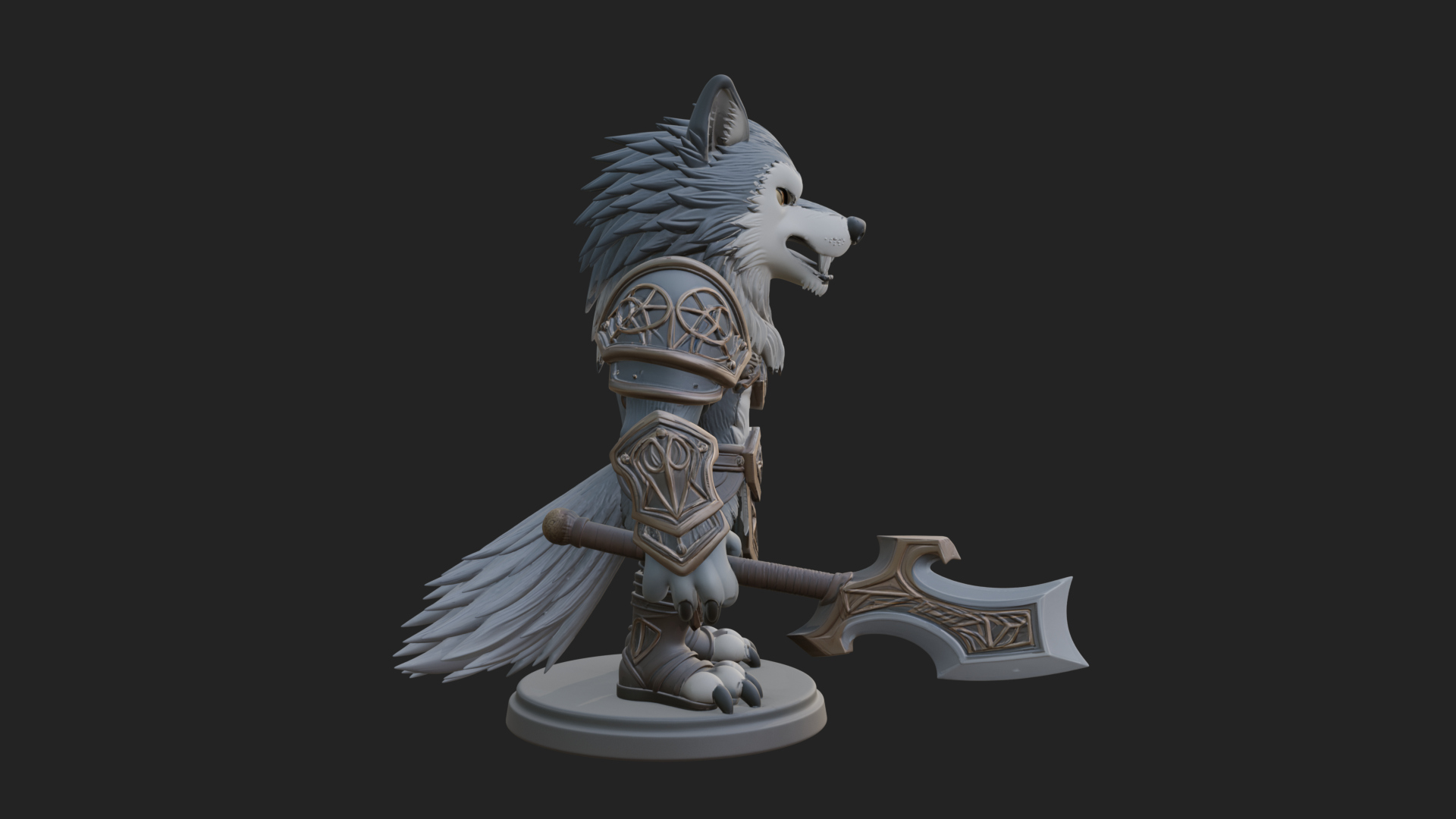 Chibi Wolf Warrior Statue Design 1 3D Print Model 3D Model