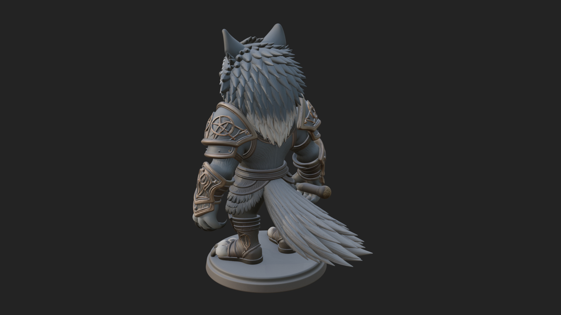Chibi Wolf Warrior Statue Design 1 3D Print Model 3D Model