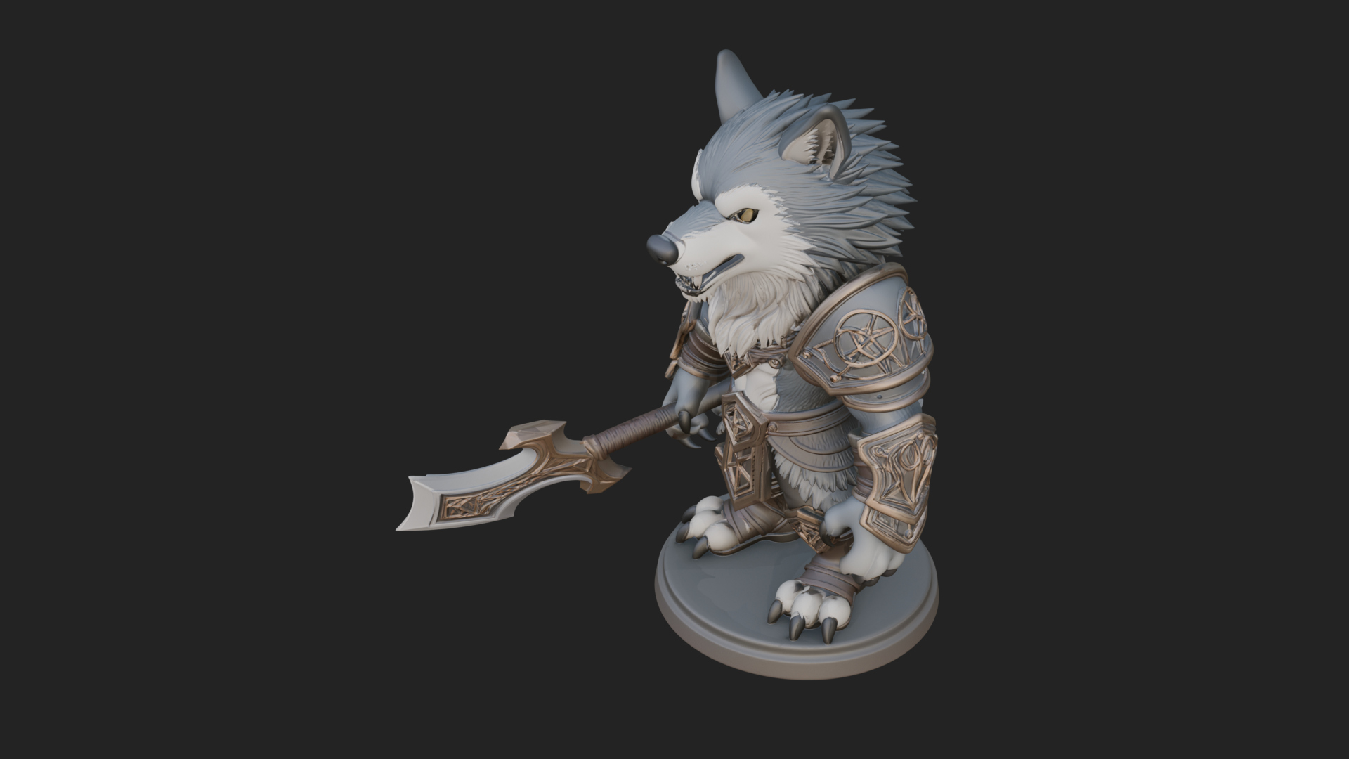 Chibi Wolf Warrior Statue Design 1 3D Print Model 3D Model