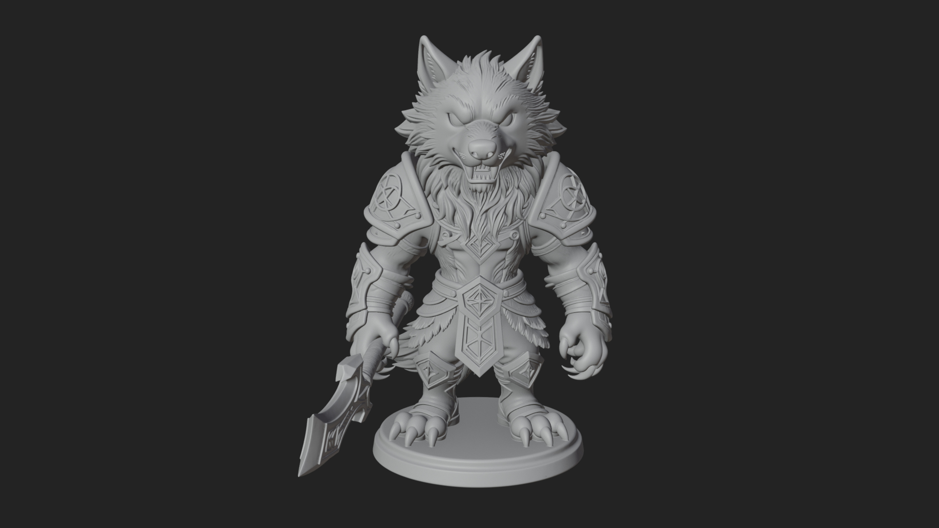 Chibi Wolf Warrior Statue Design 1 3D Print Model 3D Model