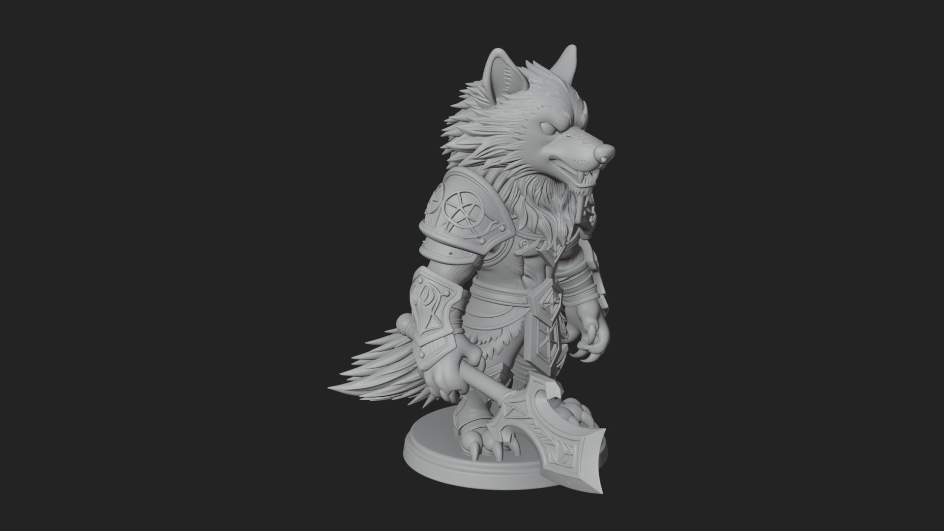 Chibi Wolf Warrior Statue Design 1 3D Print Model 3D Model