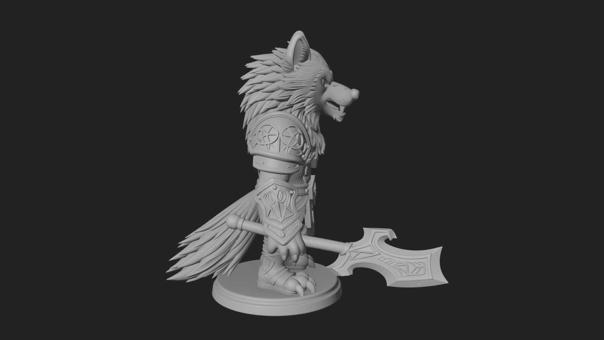 Chibi Wolf Warrior Statue Design 1 3D Print Model 3D Model