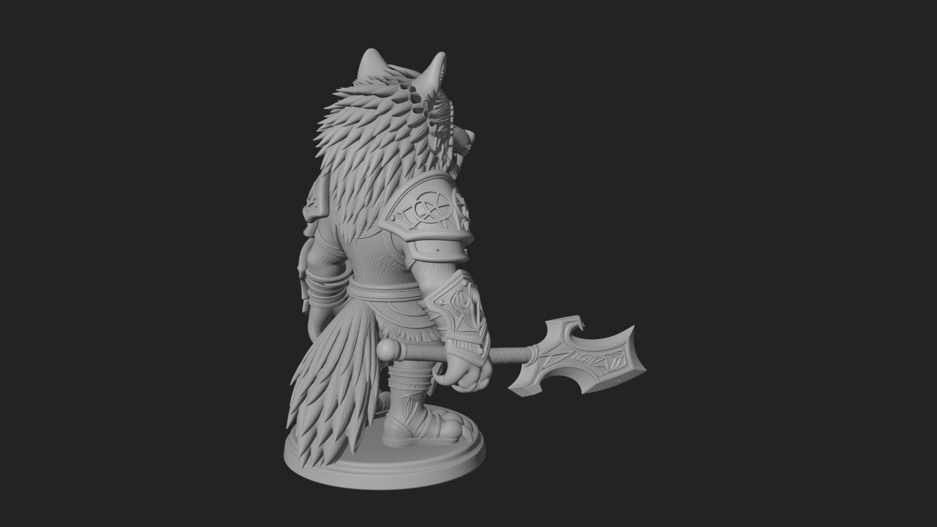Chibi Wolf Warrior Statue Design 1 3D Print Model 3D Model