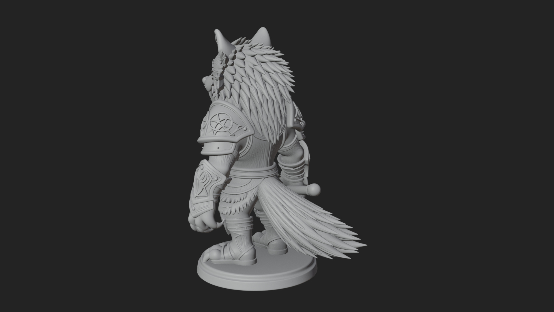 Chibi Wolf Warrior Statue Design 1 3D Print Model 3D Model