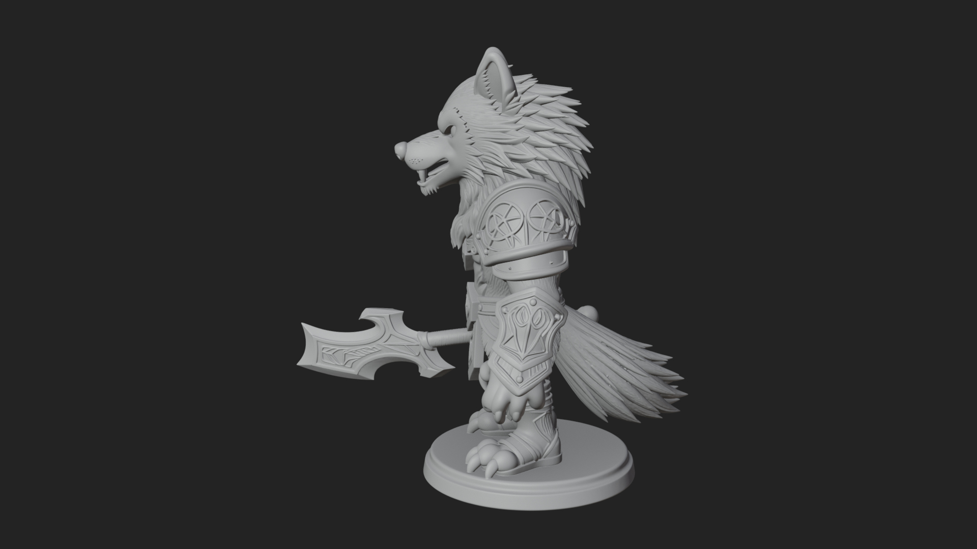 Chibi Wolf Warrior Statue Design 1 3D Print Model 3D Model