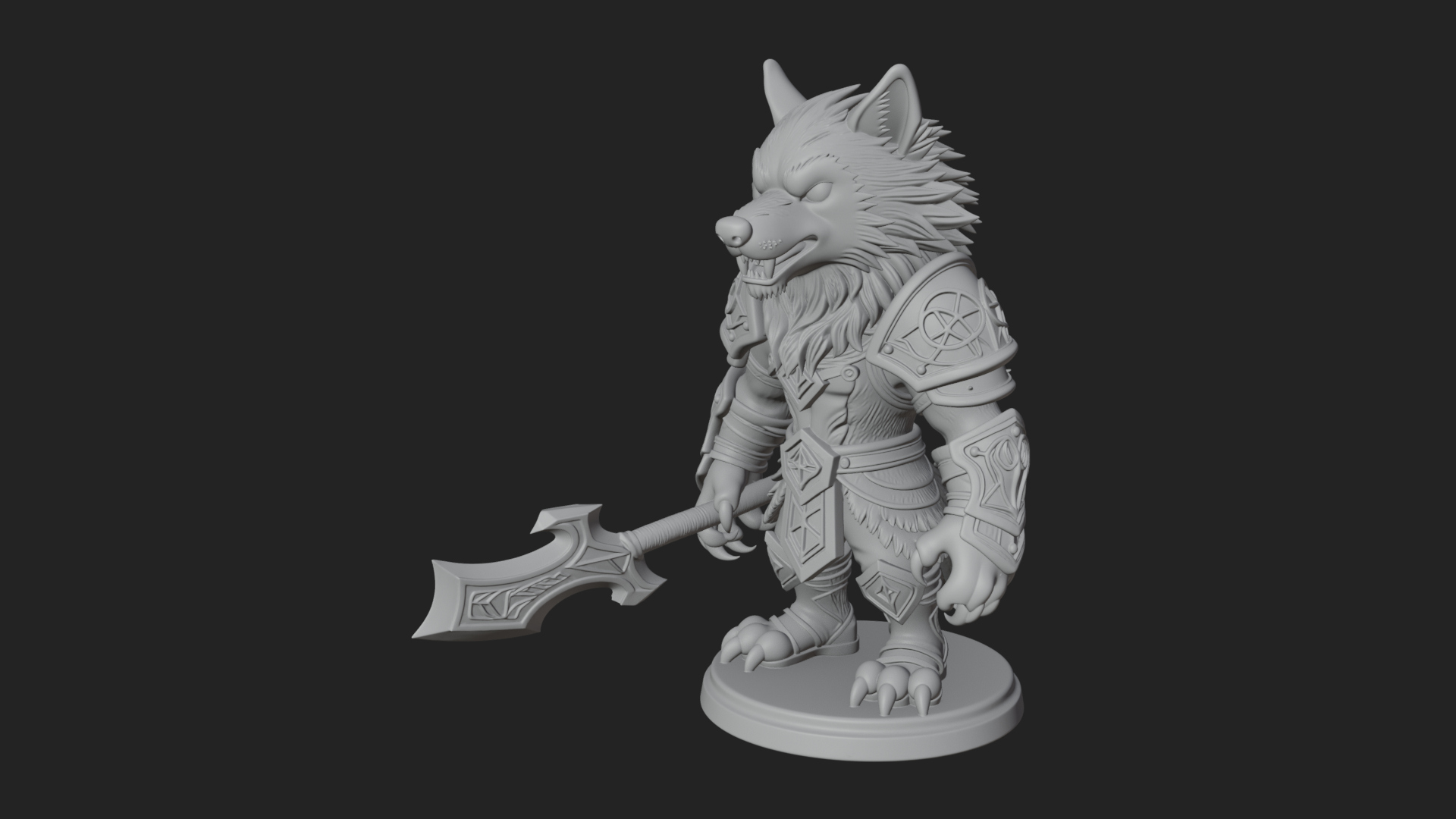 Chibi Wolf Warrior Statue Design 1 3D Print Model 3D Model