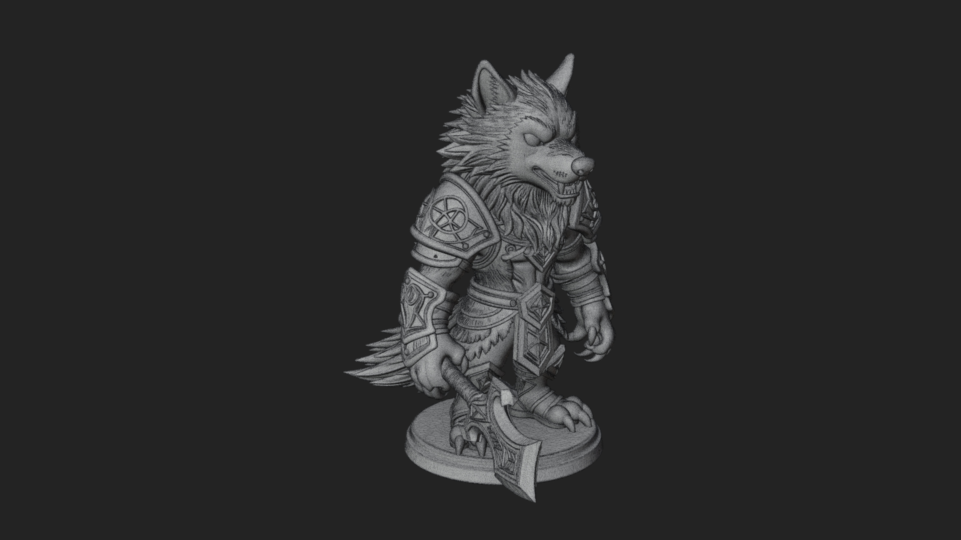Chibi Wolf Warrior Statue Design 1 3D Print Model 3D Model