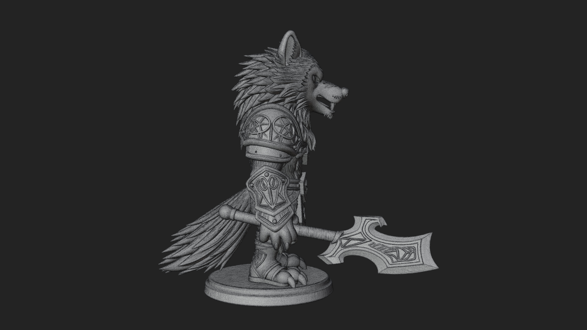 Chibi Wolf Warrior Statue Design 1 3D Print Model 3D Model