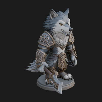Chibi Wolf Warrior Statue Design 1 3D Print Model