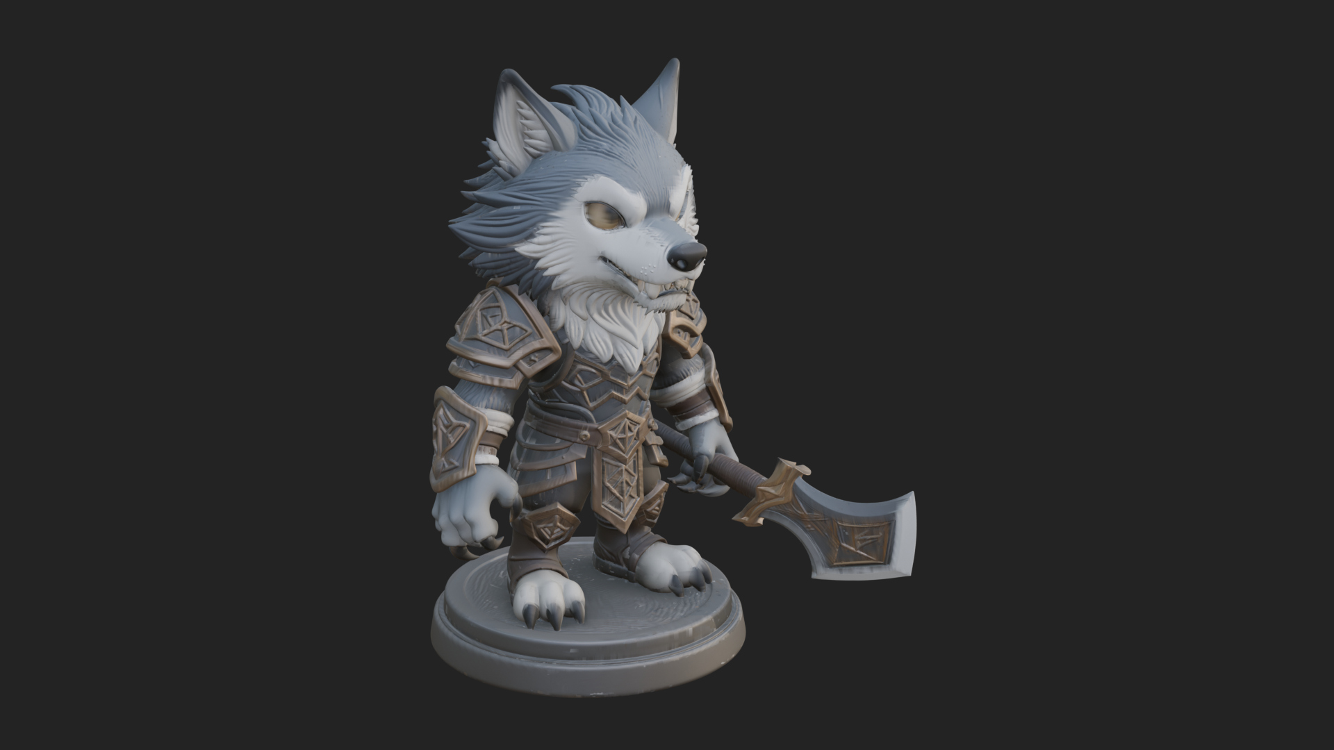 Chibi Wolf Warrior Statue Design 2 3D Print Model 3D Model