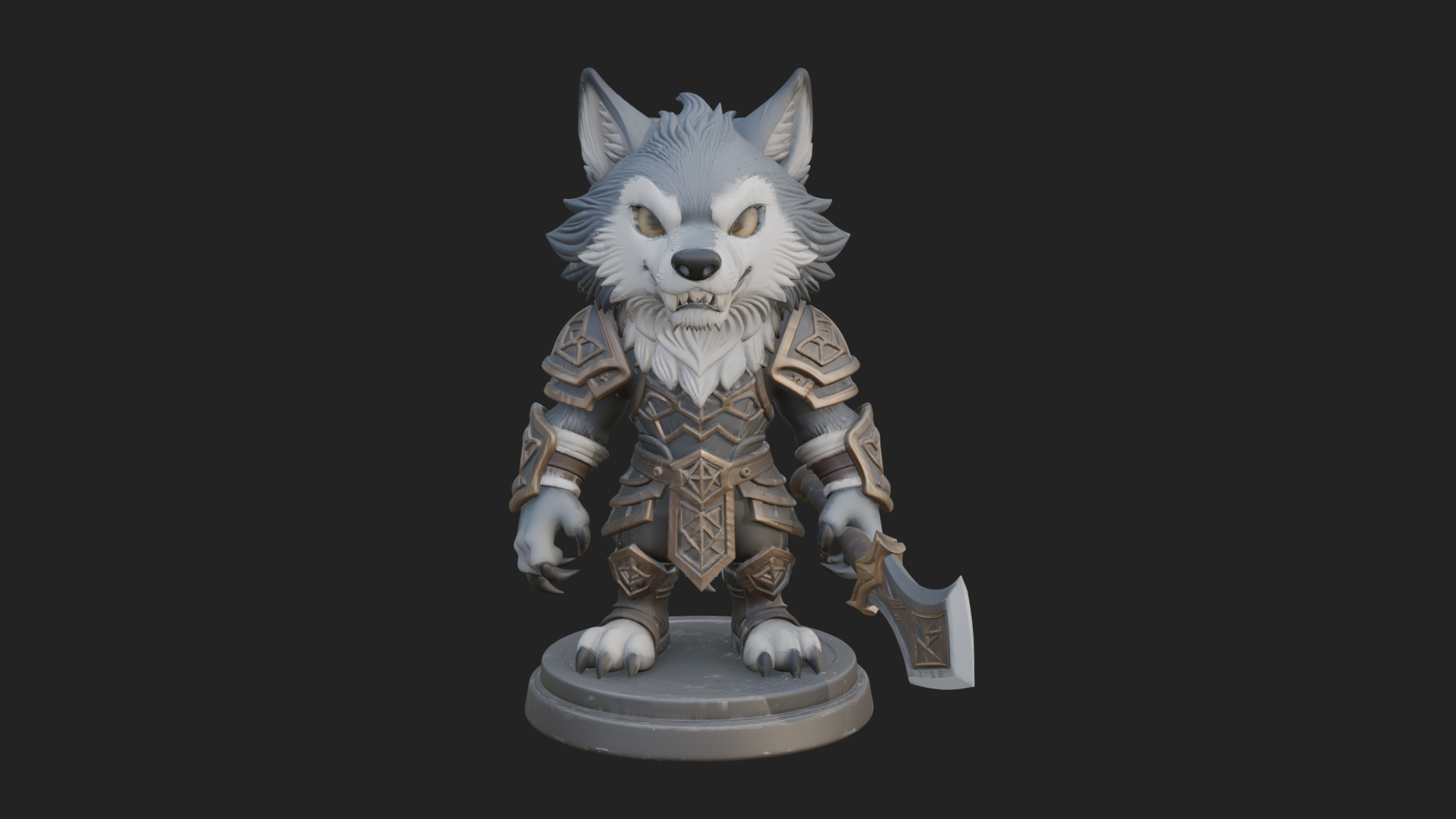 Chibi Wolf Warrior Statue Design 2 3D Print Model 3D Model
