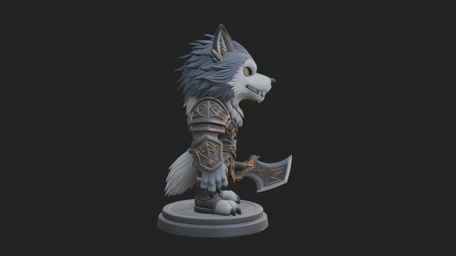 Chibi Wolf Warrior Statue Design 2 3D Print Model 3D Model