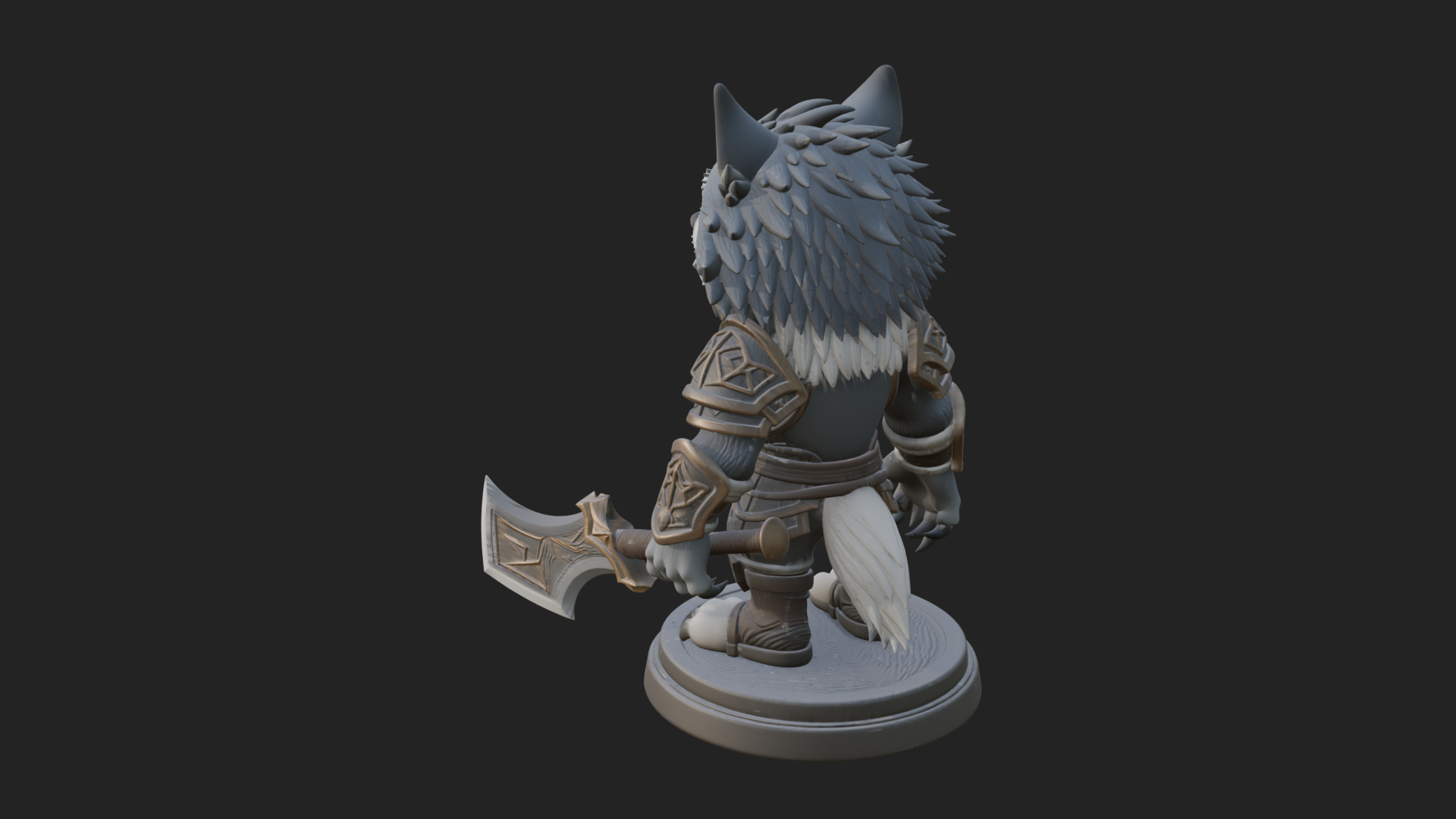 Chibi Wolf Warrior Statue Design 2 3D Print Model 3D Model