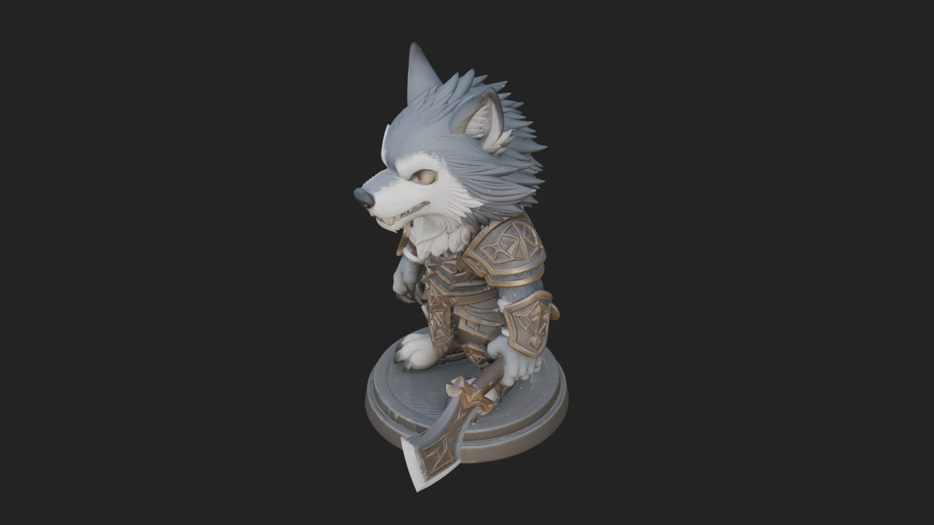 Chibi Wolf Warrior Statue Design 2 3D Print Model 3D Model