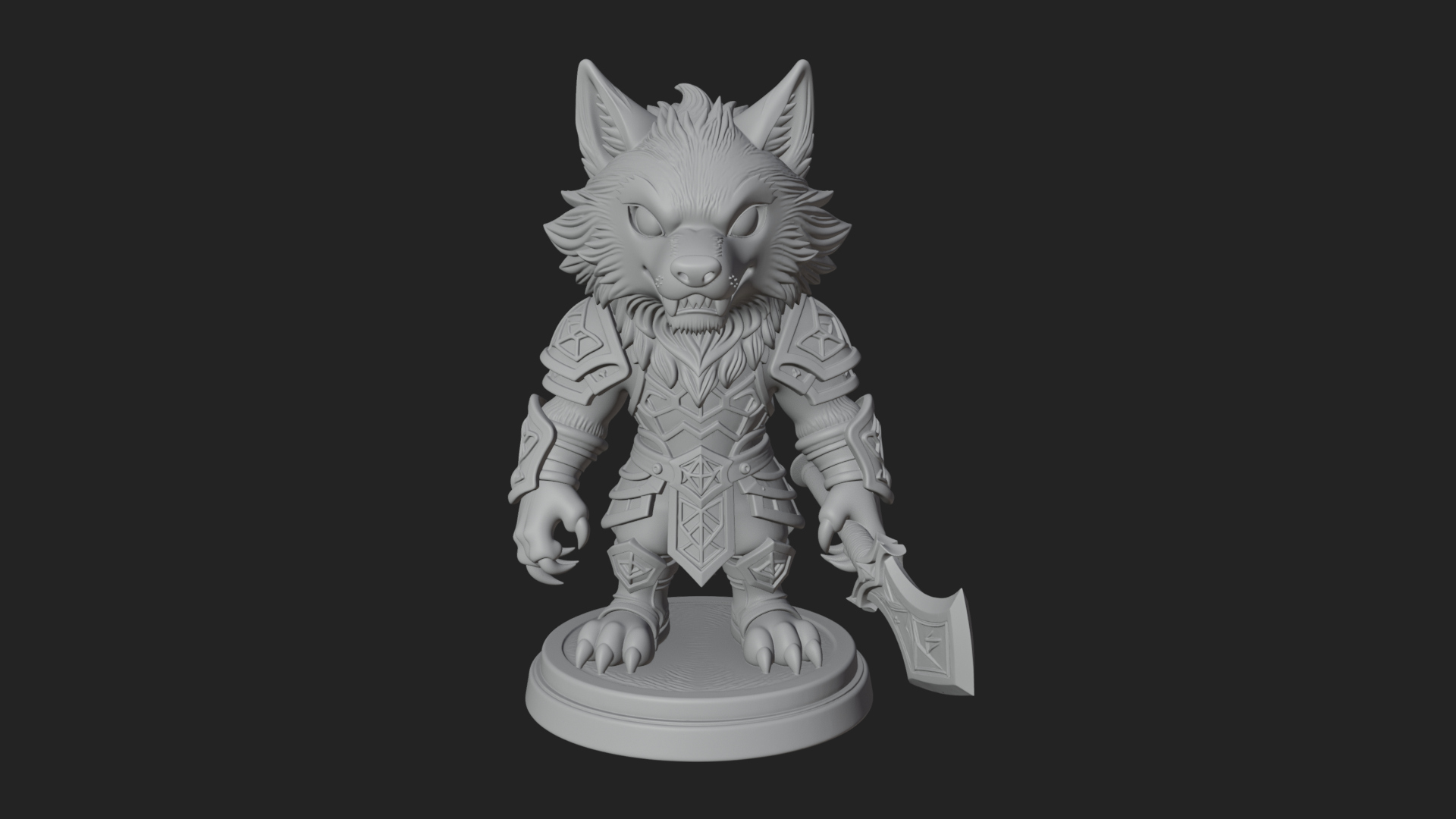 Chibi Wolf Warrior Statue Design 2 3D Print Model 3D Model