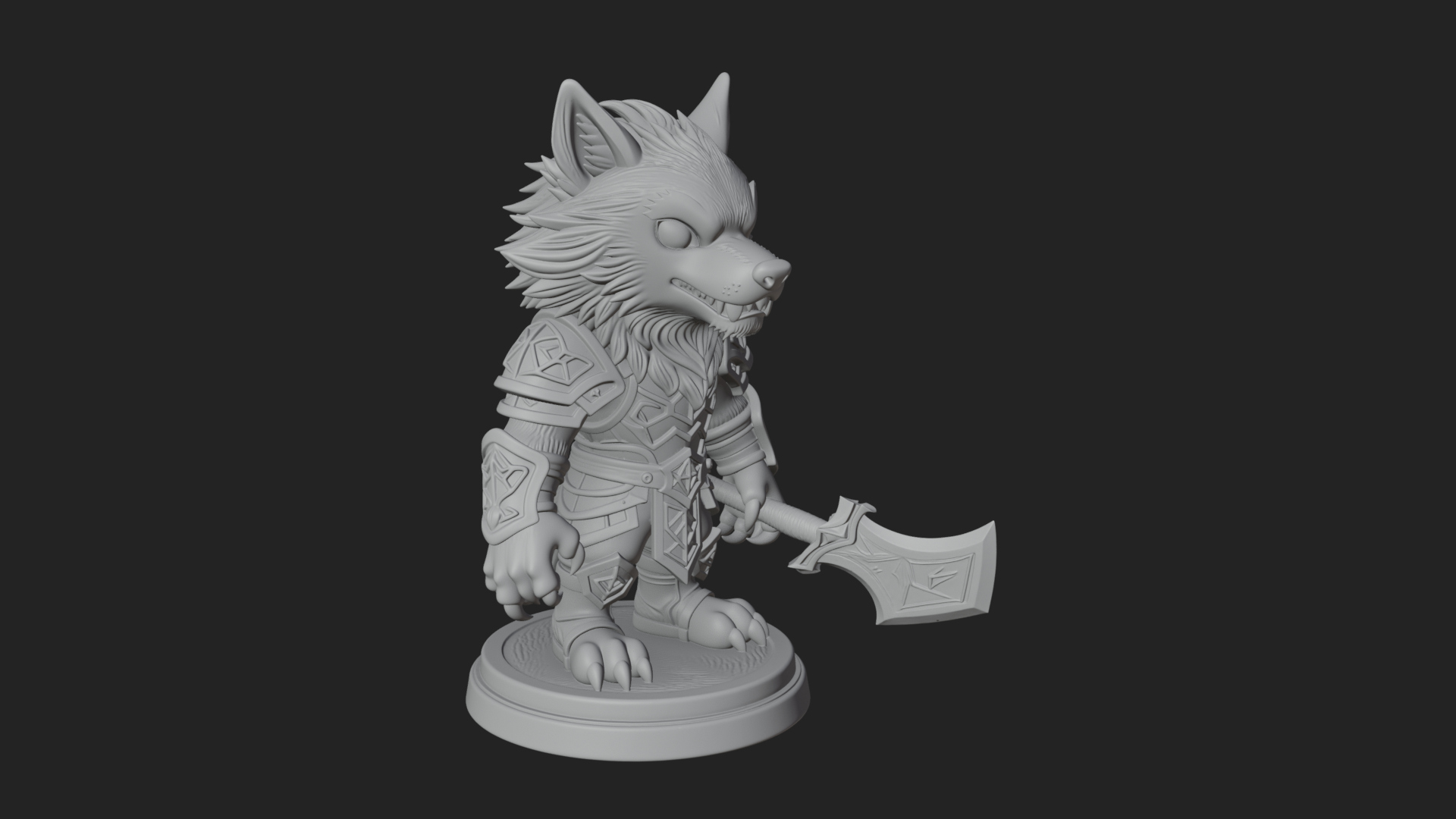 Chibi Wolf Warrior Statue Design 2 3D Print Model 3D Model