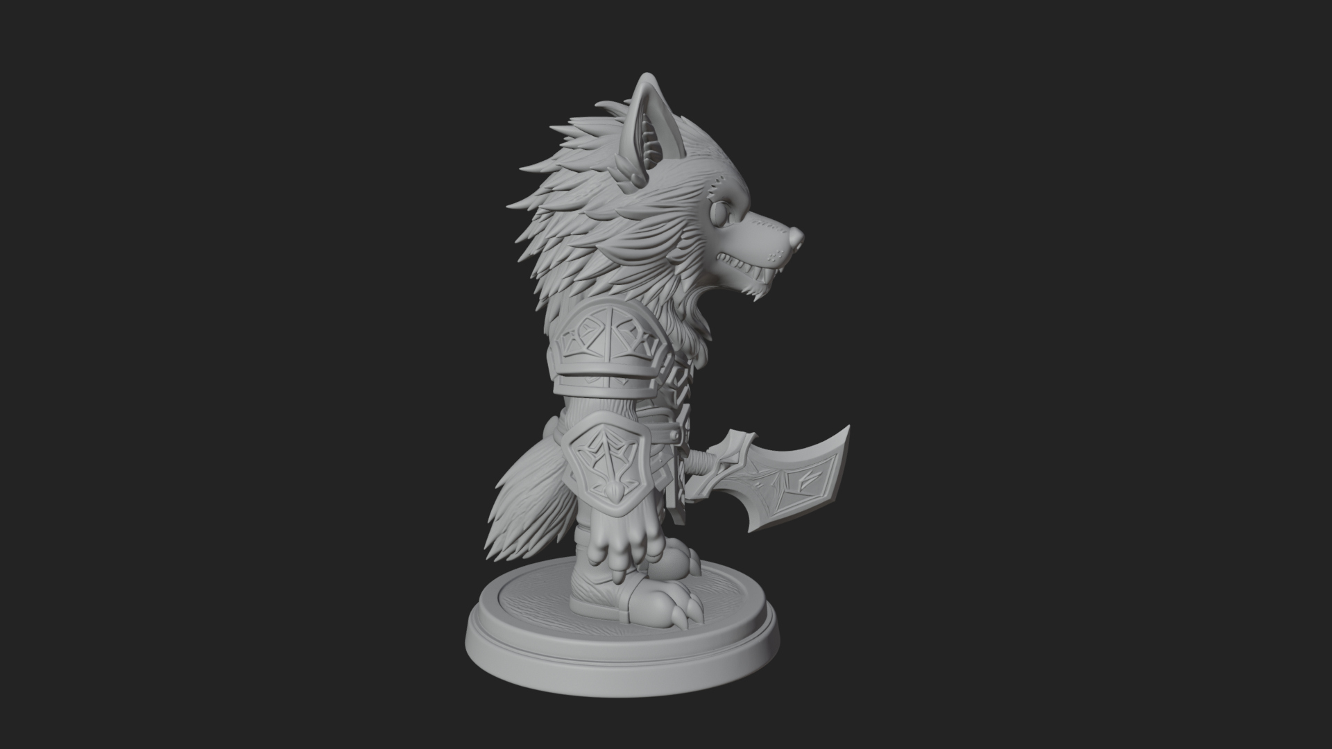 Chibi Wolf Warrior Statue Design 2 3D Print Model 3D Model