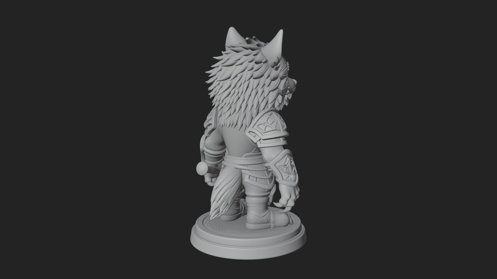 Chibi Wolf Warrior Statue Design 2 3D Print Model 3D Model