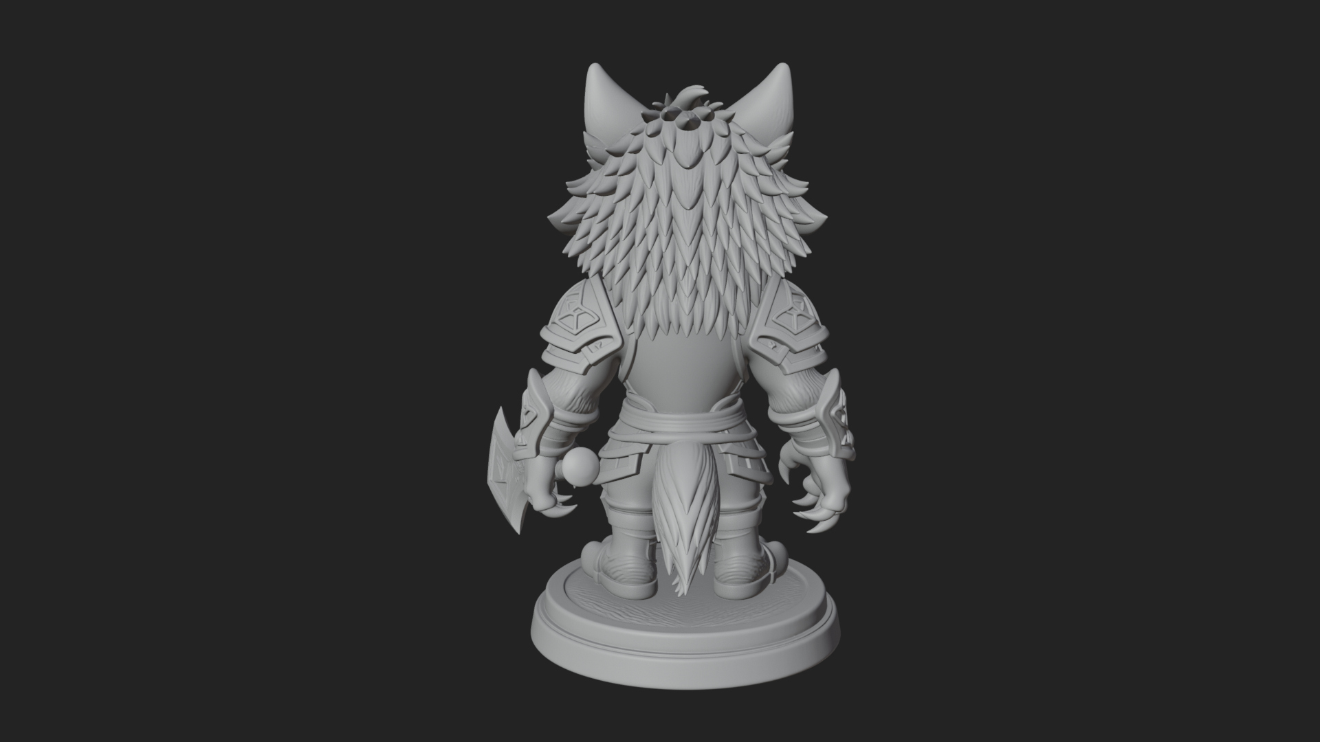 Chibi Wolf Warrior Statue Design 2 3D Print Model 3D Model
