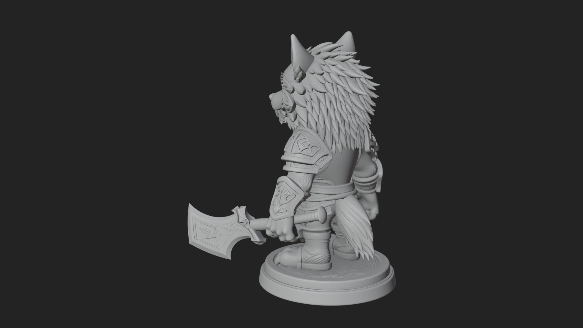 Chibi Wolf Warrior Statue Design 2 3D Print Model 3D Model