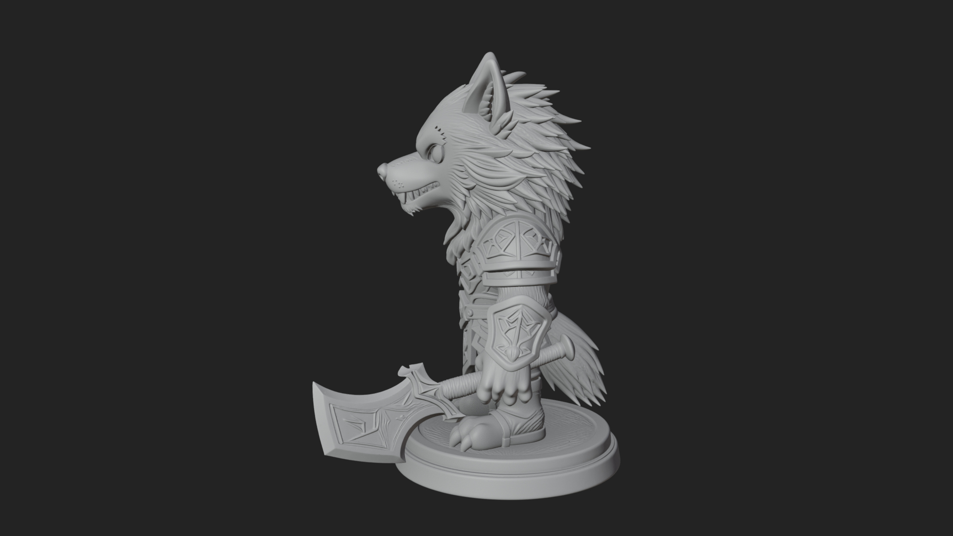 Chibi Wolf Warrior Statue Design 2 3D Print Model 3D Model