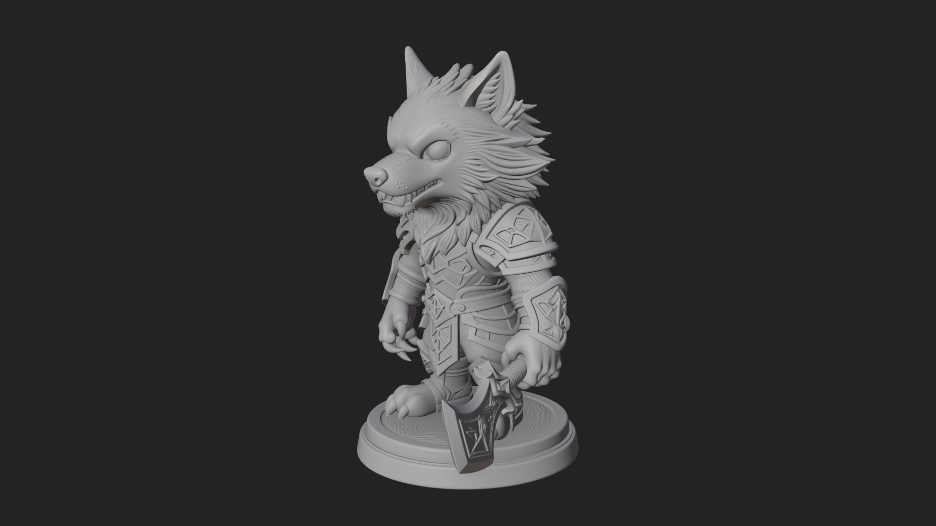 Chibi Wolf Warrior Statue Design 2 3D Print Model 3D Model