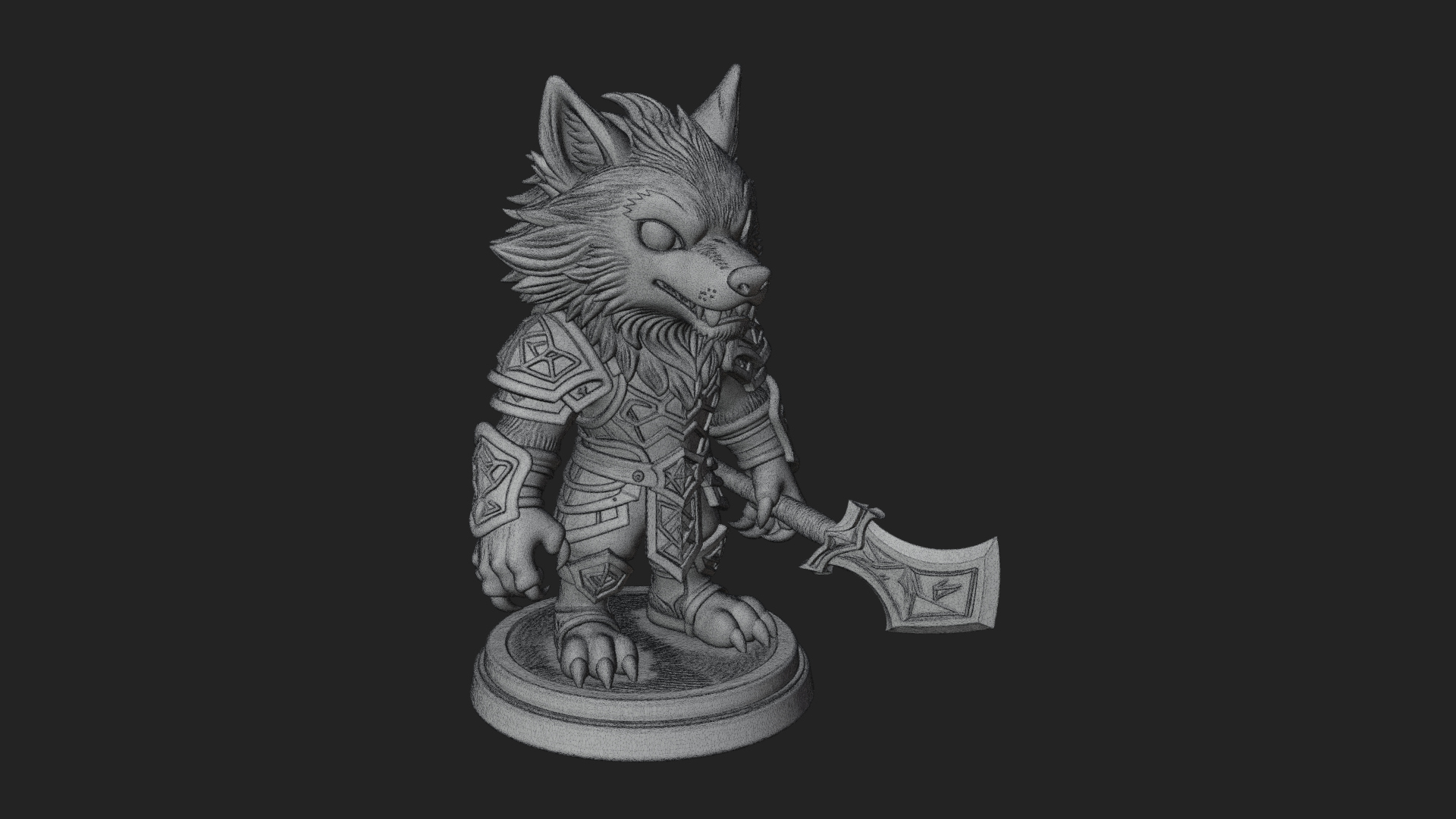 Chibi Wolf Warrior Statue Design 2 3D Print Model 3D Model