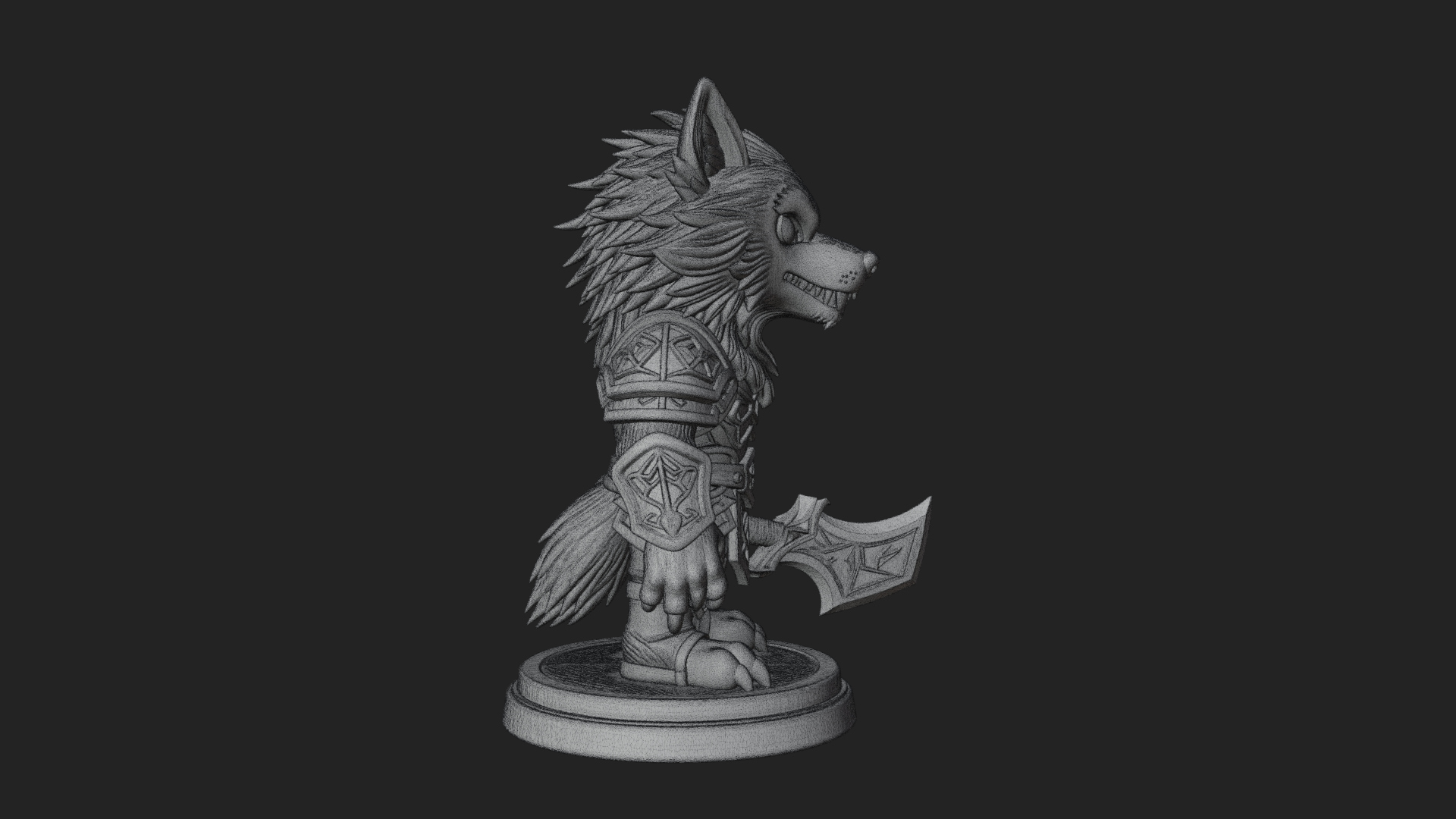 Chibi Wolf Warrior Statue Design 2 3D Print Model 3D Model