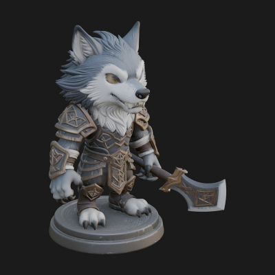 Chibi Wolf Warrior Statue Design 2 3D Print Model