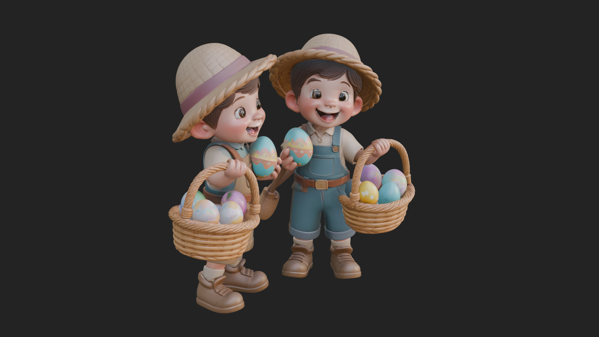 Children with Egg Baskets Statue Design 1 3D Print Model 3D Model