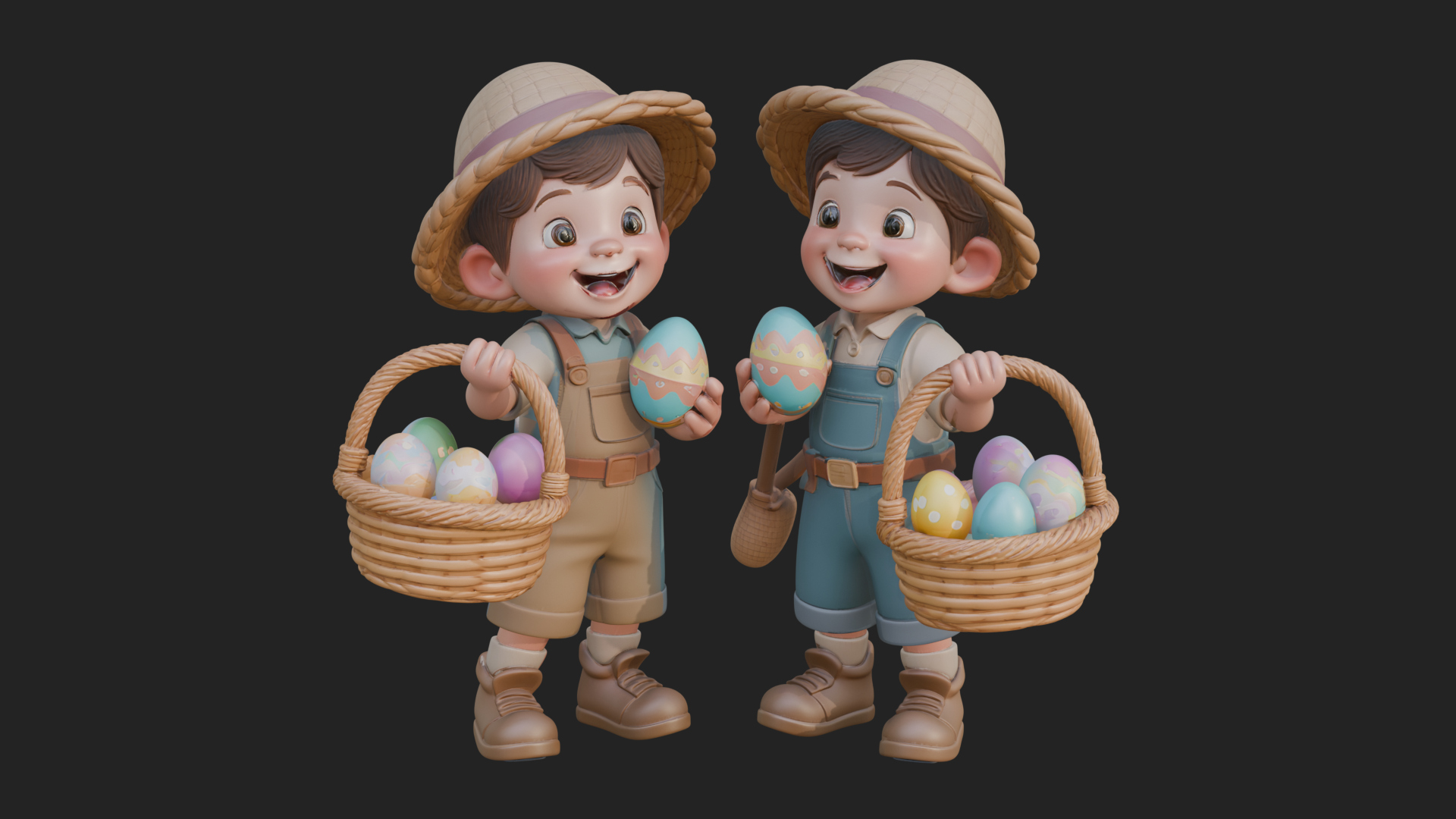 Children with Egg Baskets Statue Design 1 3D Print Model 3D Model