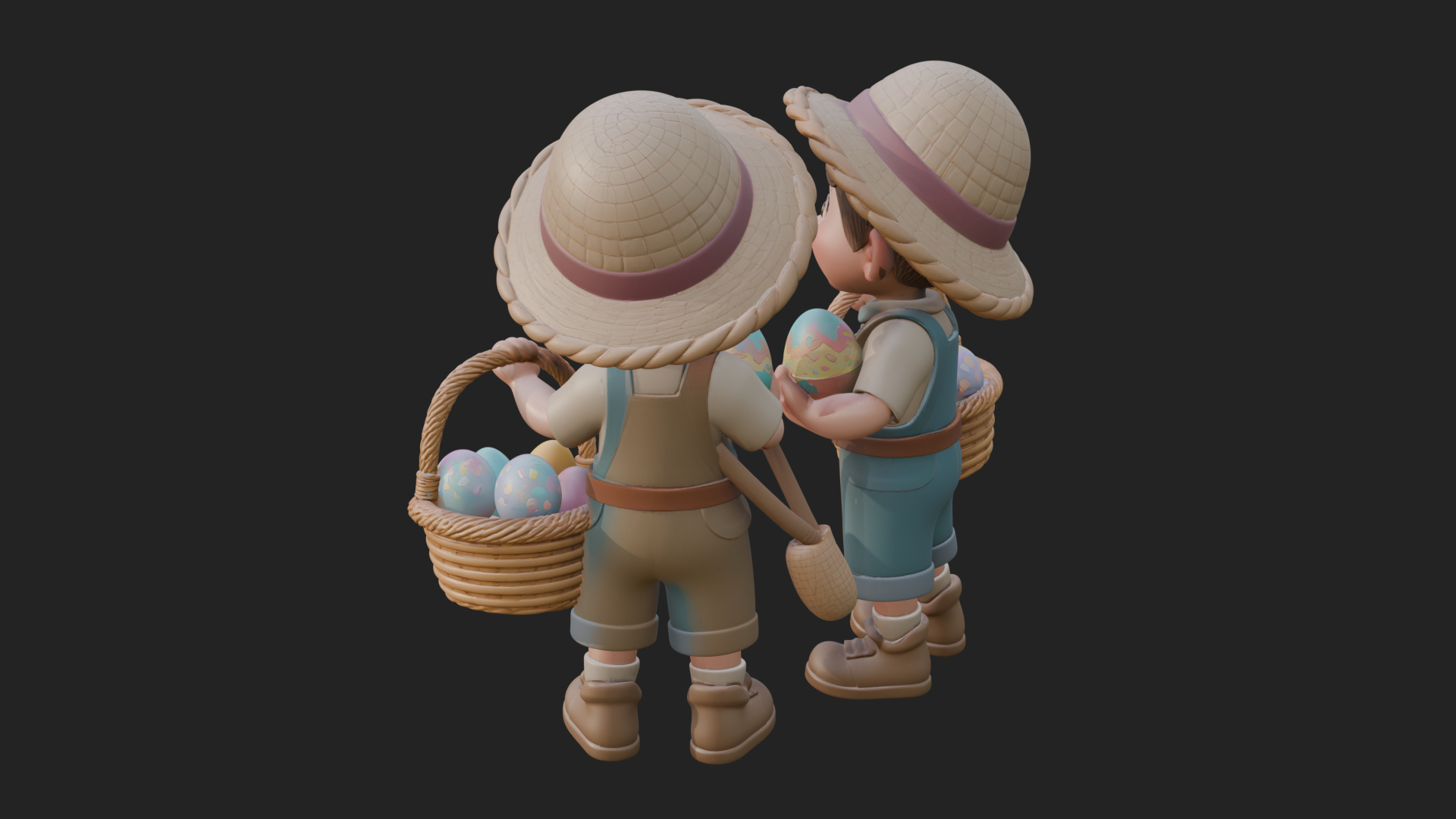Children with Egg Baskets Statue Design 1 3D Print Model 3D Model