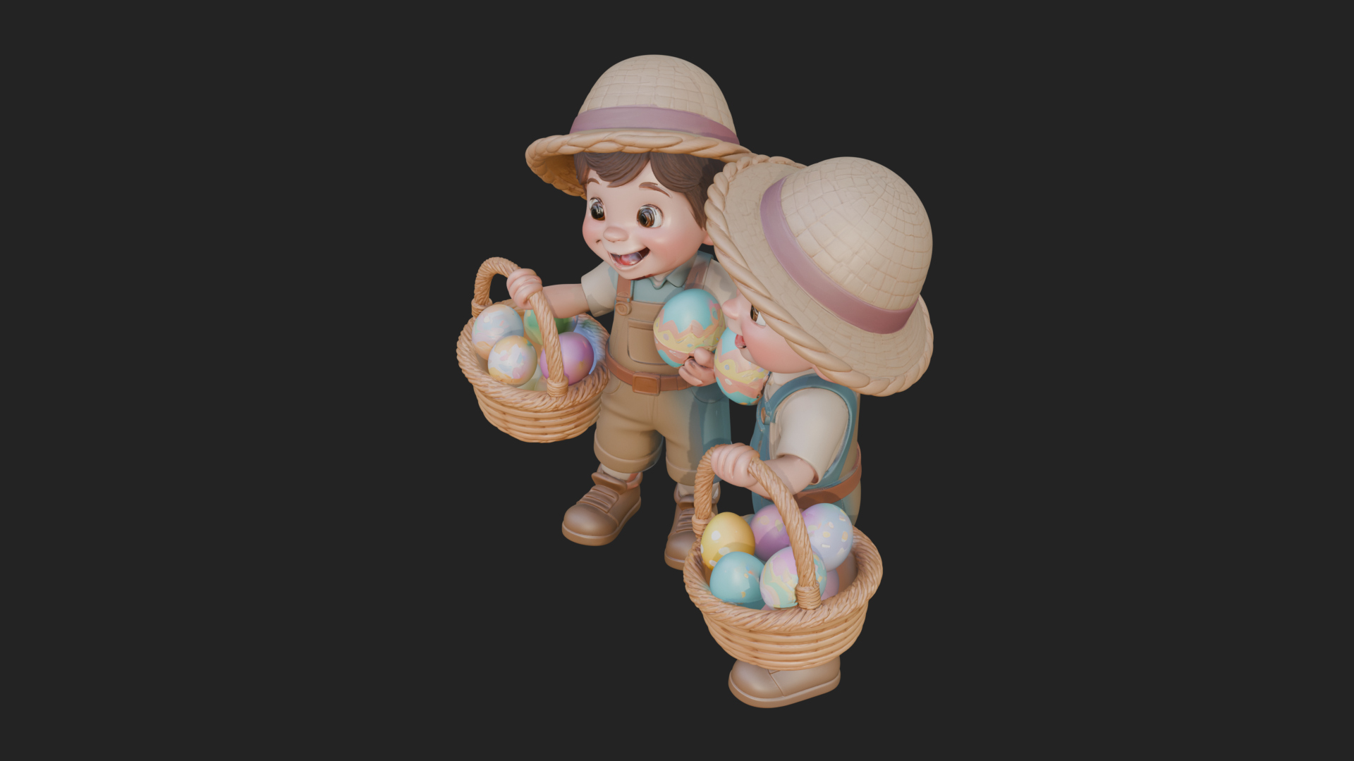 Children with Egg Baskets Statue Design 1 3D Print Model 3D Model