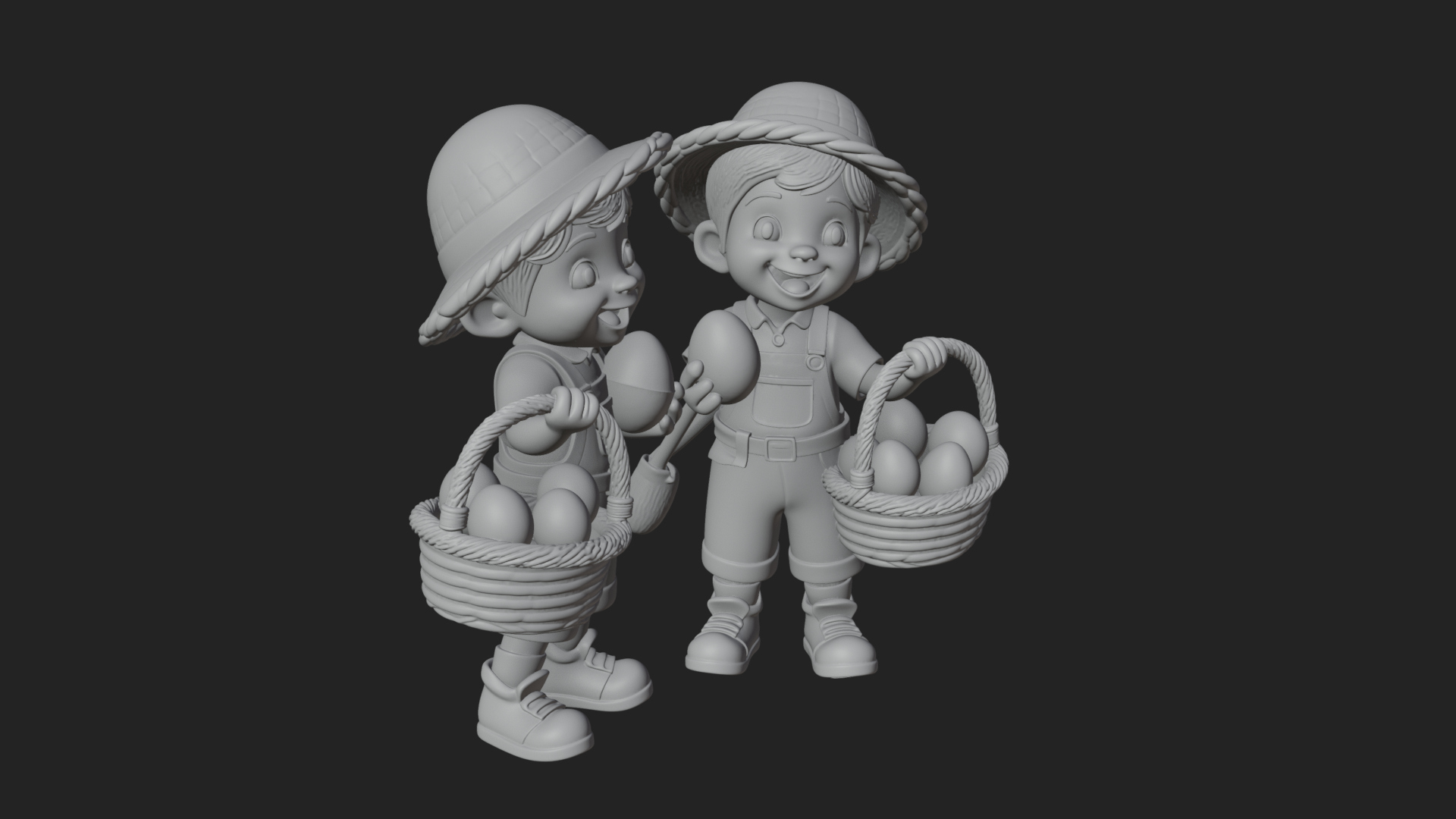 Children with Egg Baskets Statue Design 1 3D Print Model 3D Model