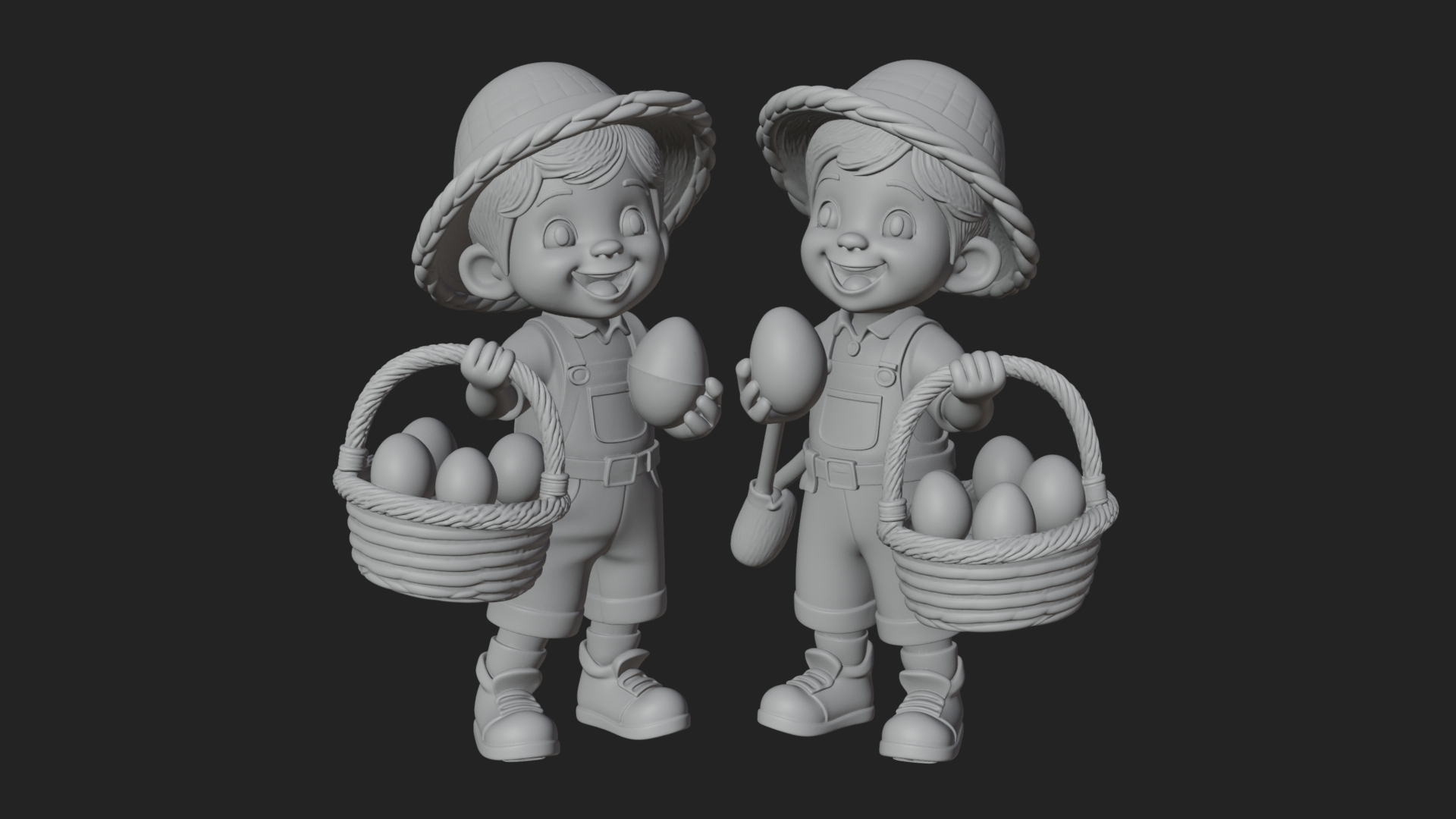 Children with Egg Baskets Statue Design 1 3D Print Model 3D Model