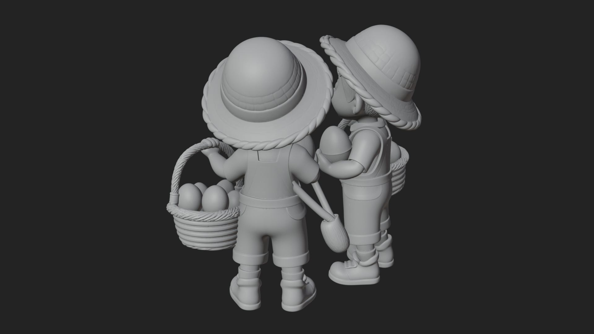 Children with Egg Baskets Statue Design 1 3D Print Model 3D Model