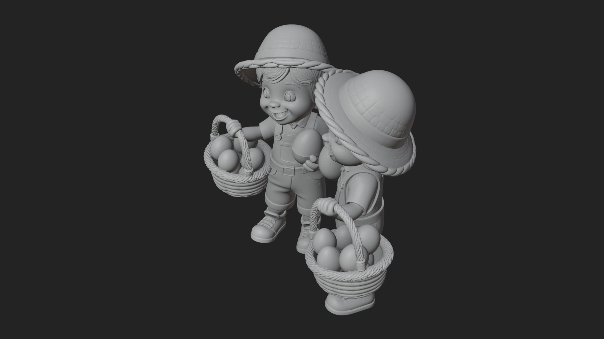 Children with Egg Baskets Statue Design 1 3D Print Model 3D Model