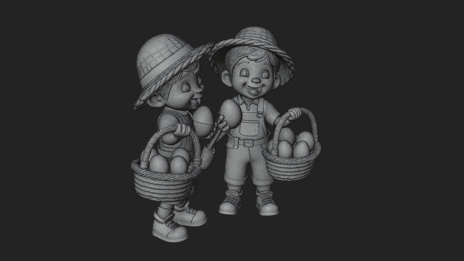 Children with Egg Baskets Statue Design 1 3D Print Model 3D Model