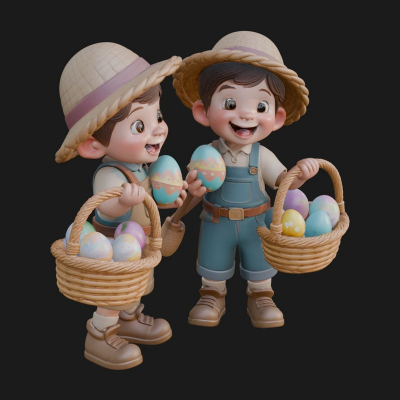 Children with Egg Baskets Statue Design 1 3D Print Model