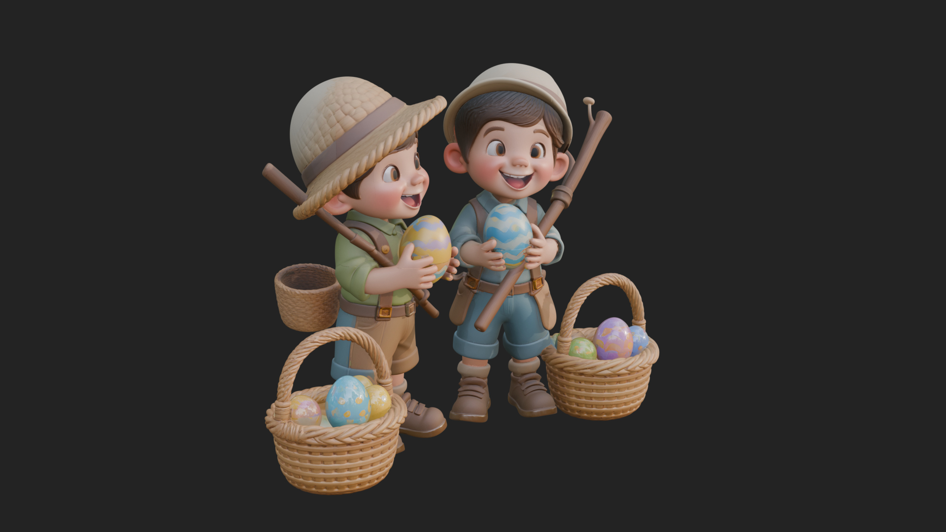 Children with Egg Baskets Statue Design 2 3D Print Model 3D Model